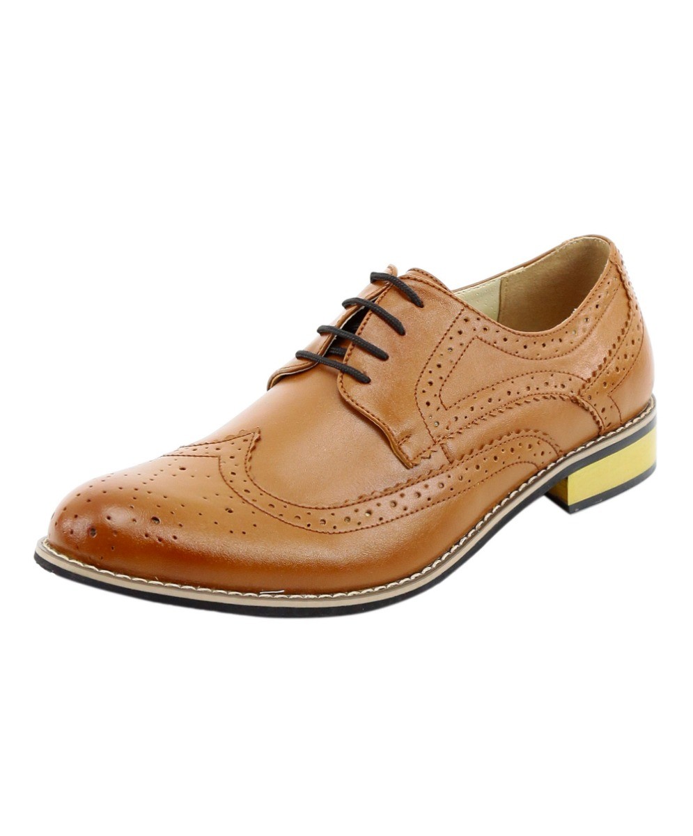 Men's Lace Up Leather Wingtip Brogue Shoes - Tan Brown
