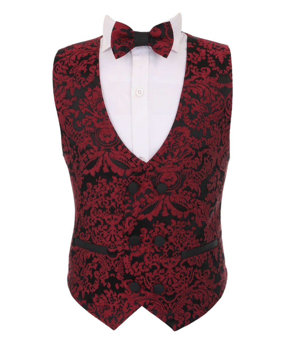 Boys Floral Embroidered Tuxedo Suit Set - Burgundy