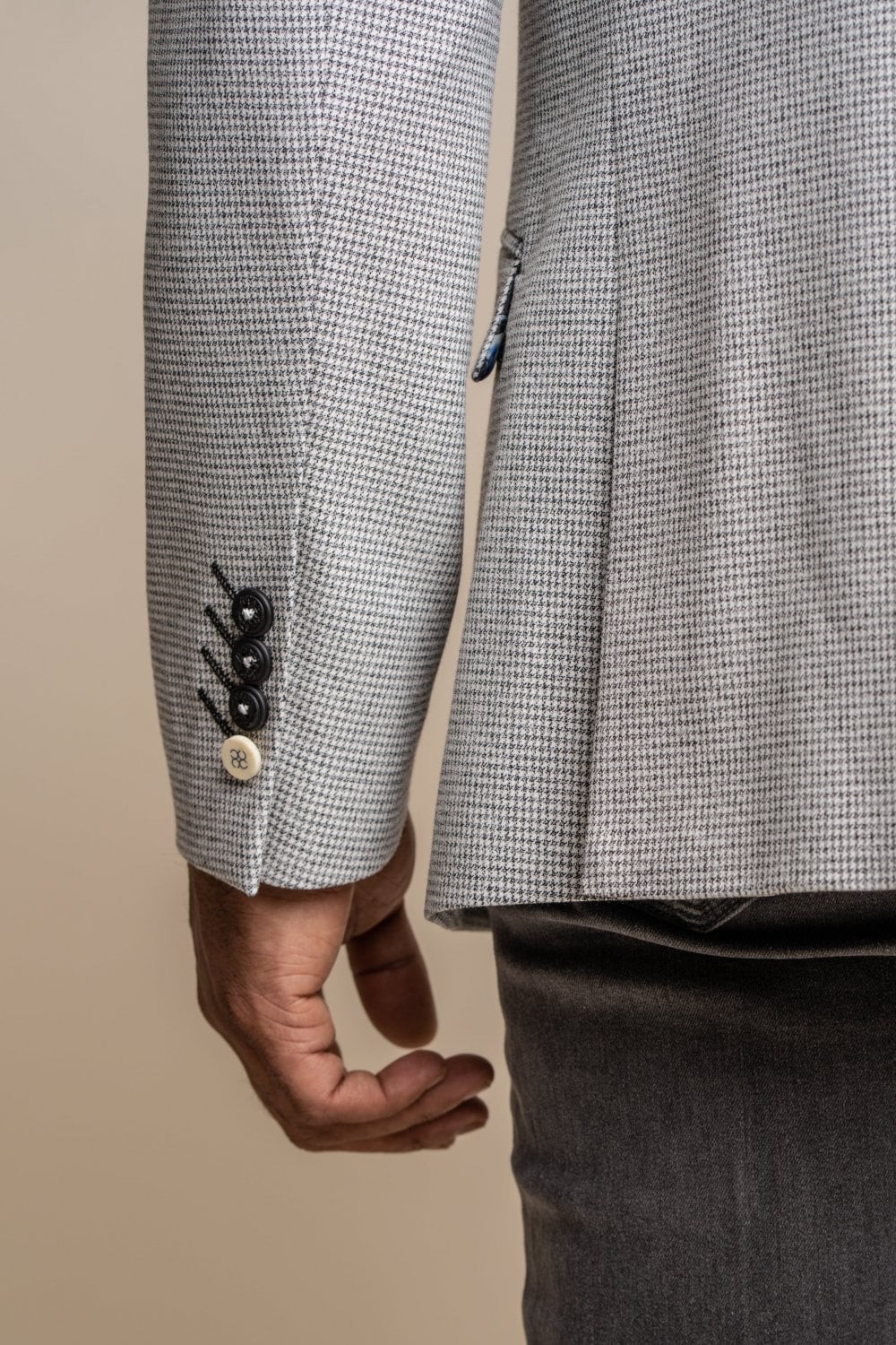 Men's Houndstooth Slim Fit Suit Jacket- KYOTO Grey - Light Grey