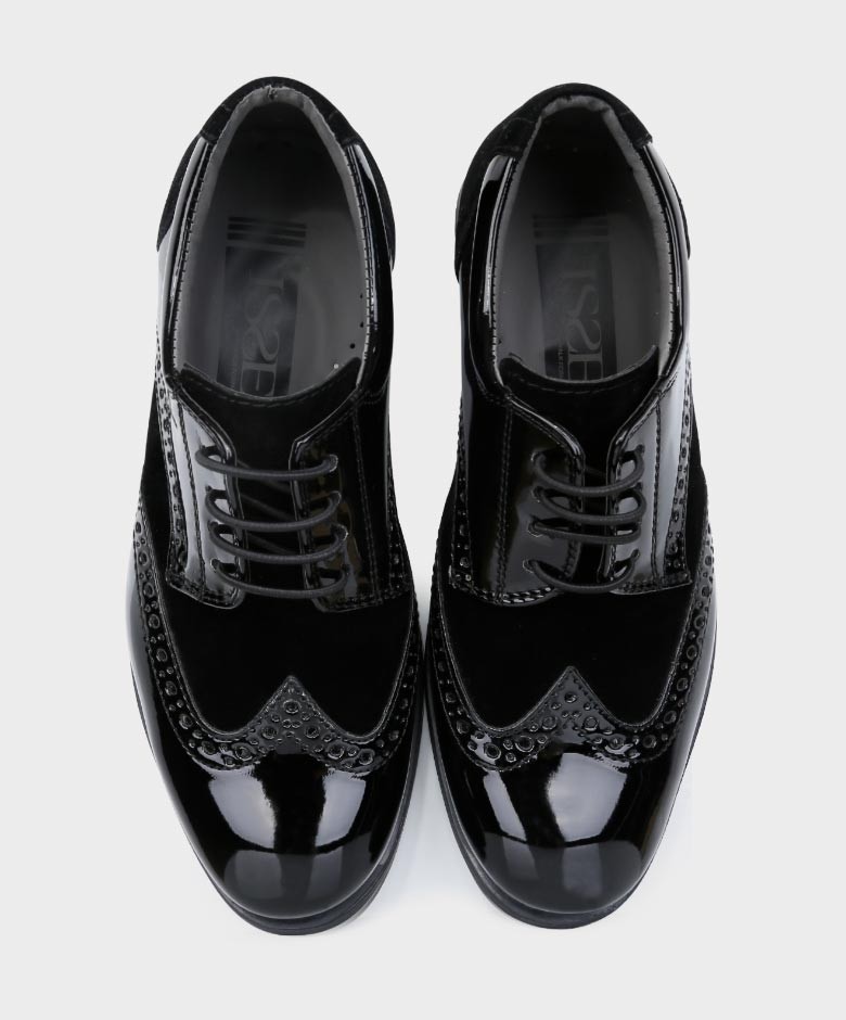 Boys Patent Leather & Suede Lace Up Brogue Derby Shoes