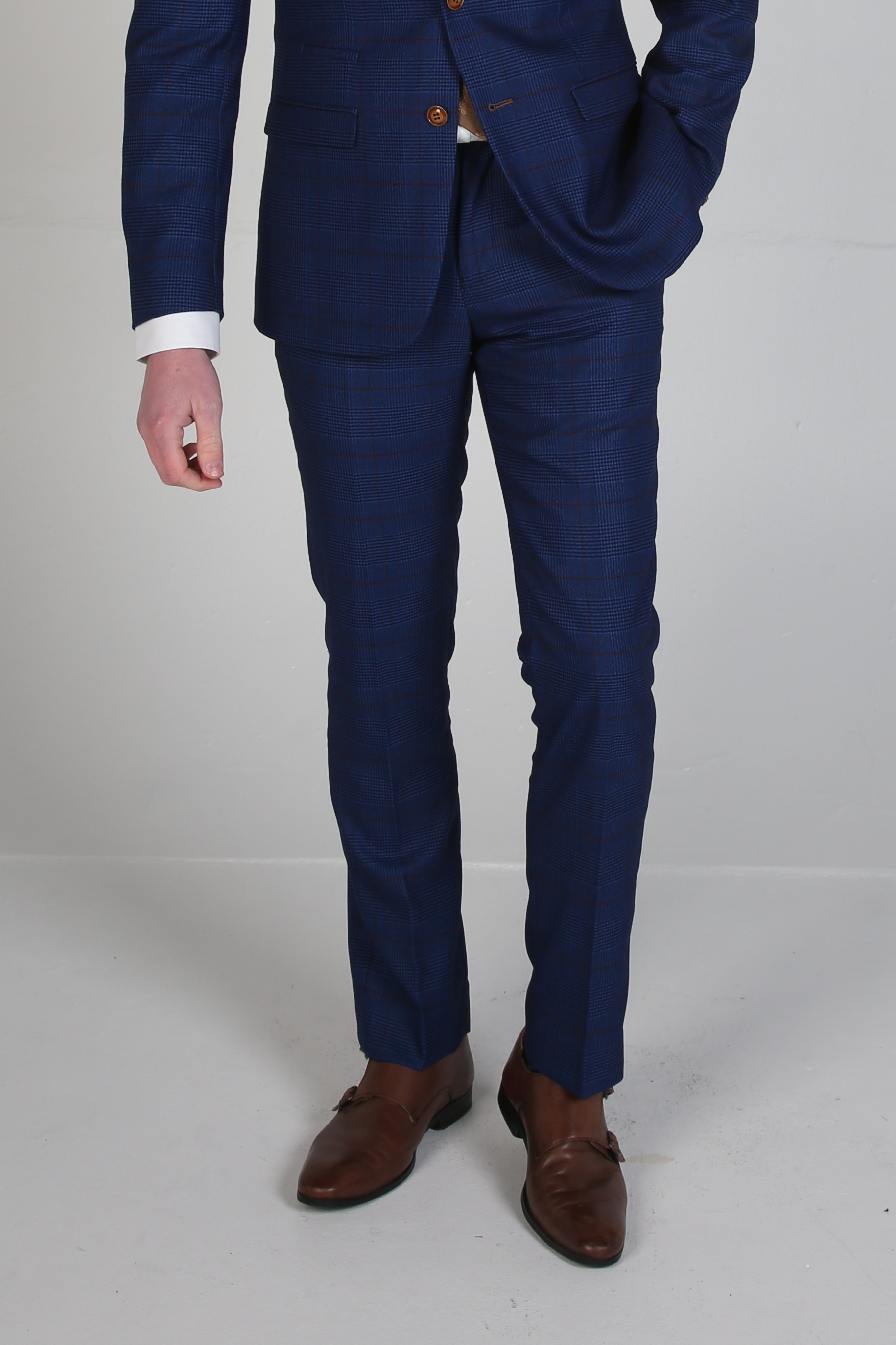 Men's Tweed Windowpane Navy Formal Trousers - ALEX