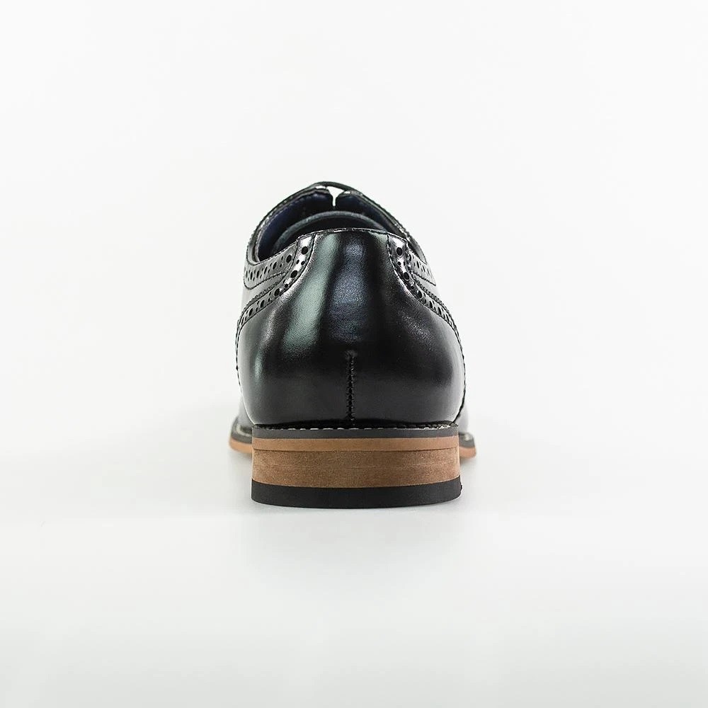 Men's Lace Up Leather Brogue XL Big Size Shoes - Oxford  - Black