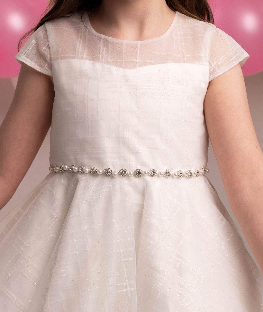 Girls' Ivory Dress with Jewelled Belt - OAKLEIGH