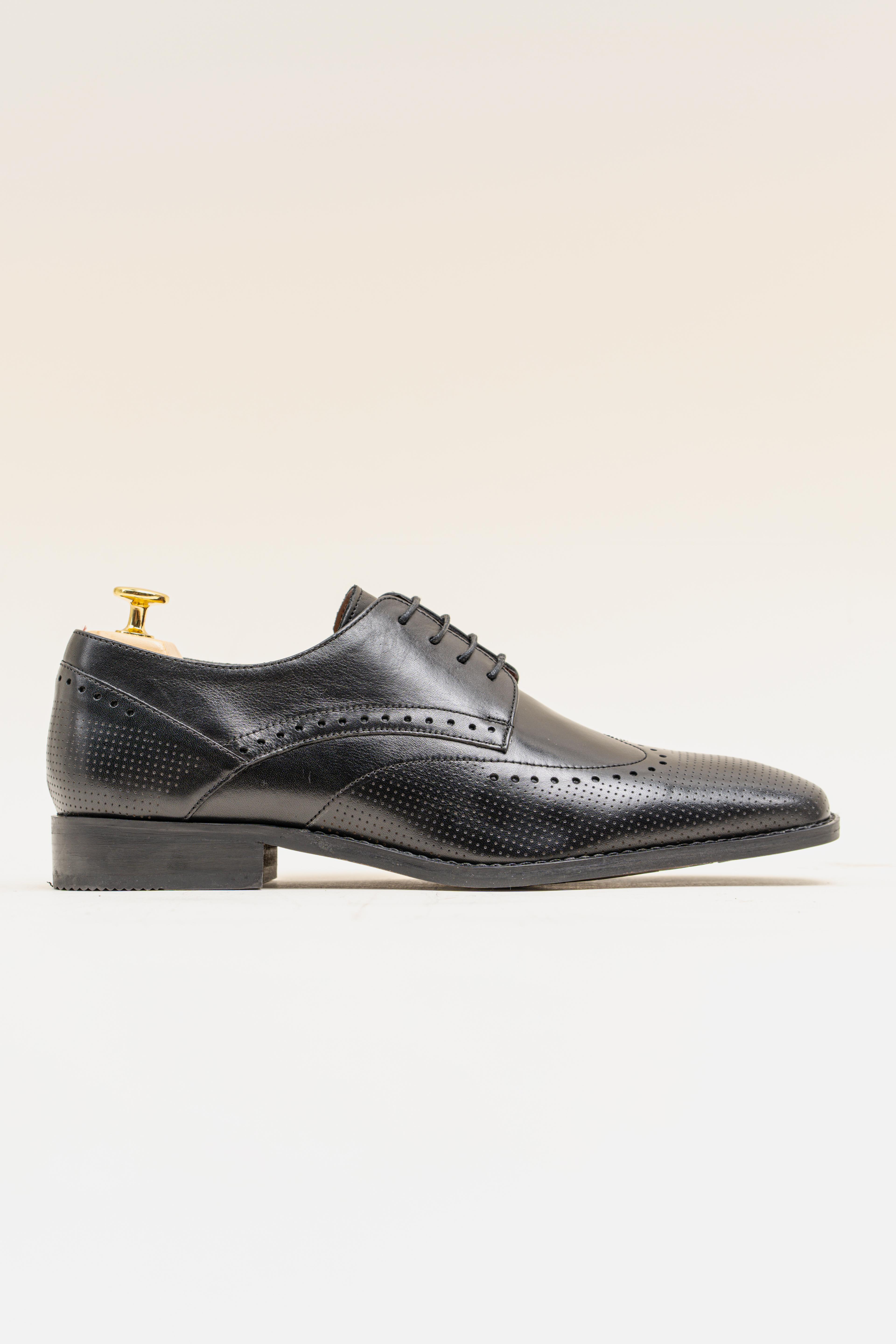 Men's Genuine Leather Derby Brogue Shoes - LISBON Black