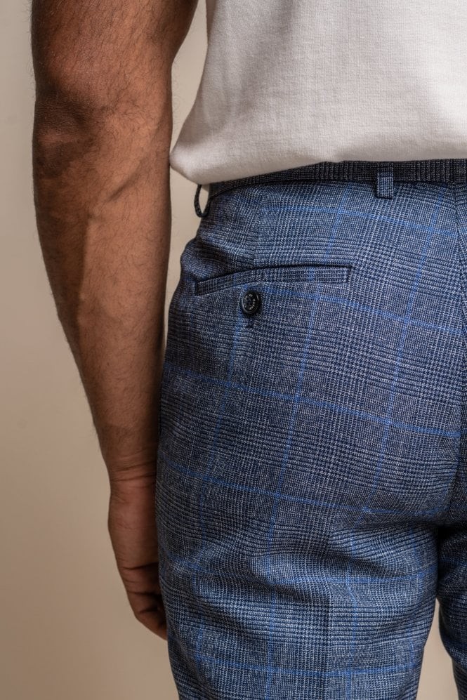 Men's Check Slim Fit Blue Suit - PHANTOM