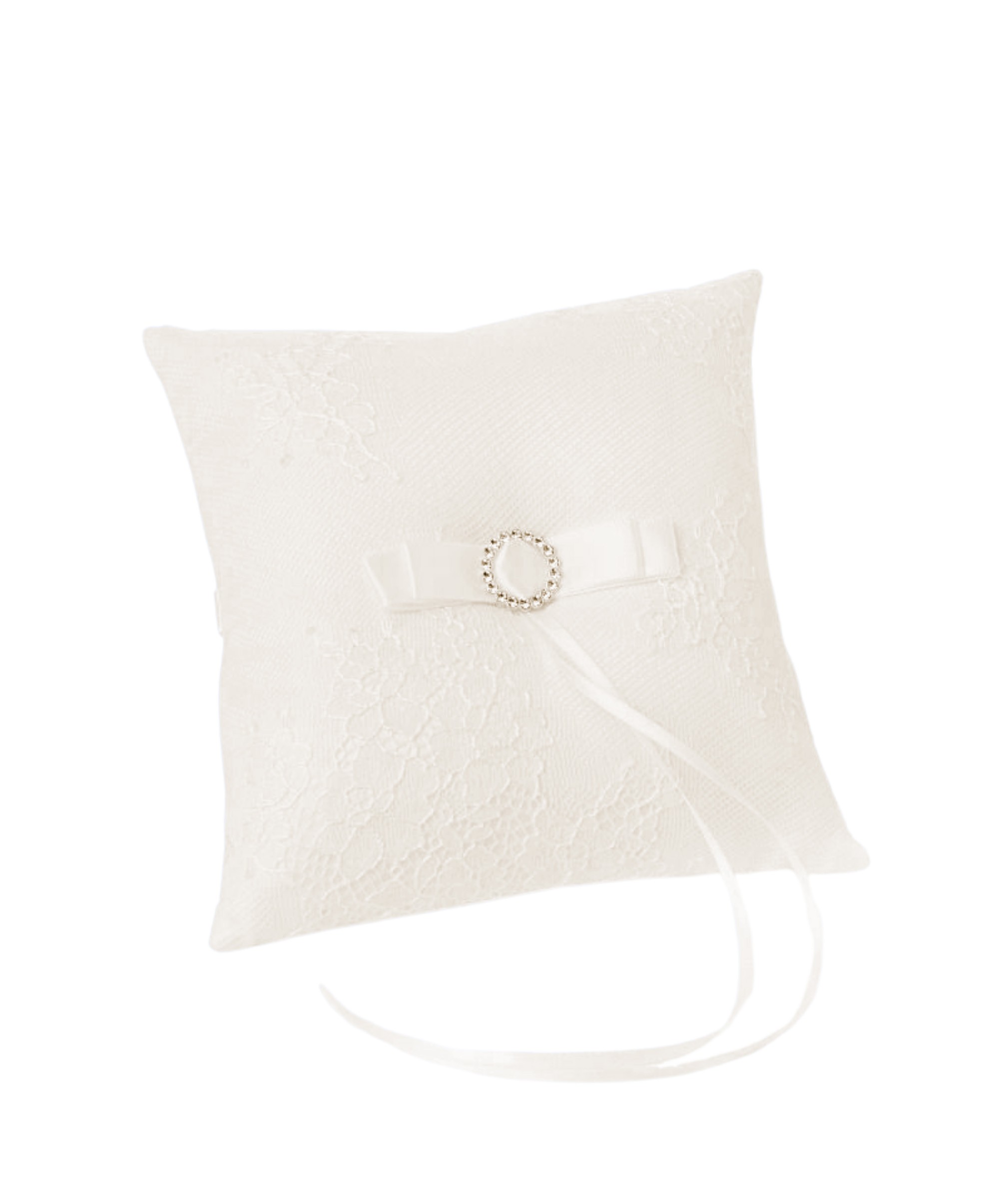 Lace Ring Pillow with Rhinestone Detail & Bow - CANADA - Ivory