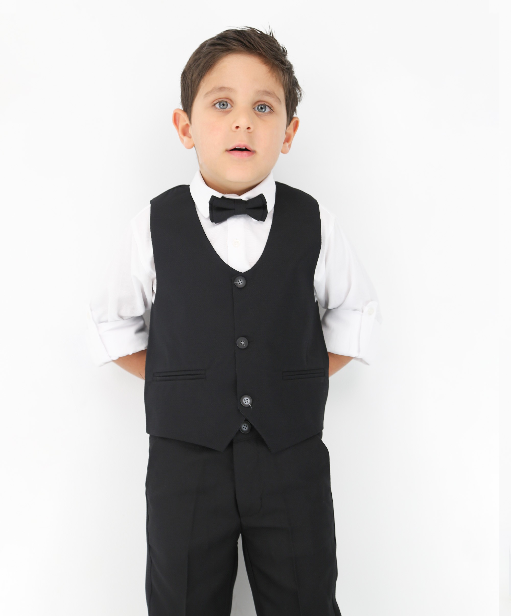 Boys' Slim Fit Textured Waistcoat Suit Set, Formal Outfit