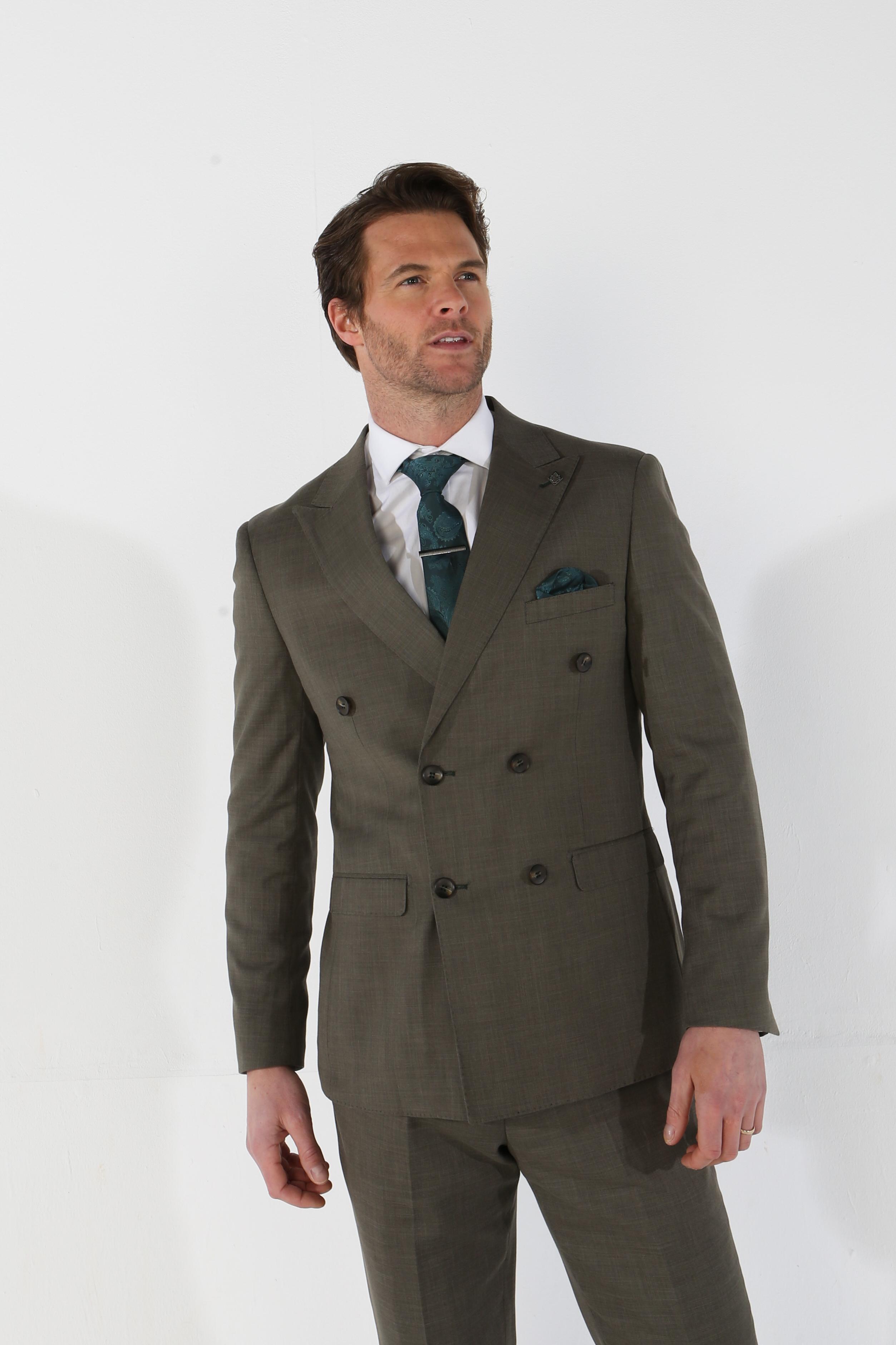Men's Plaid Double-Breasted Suit Jacket - KURT - Sage Green