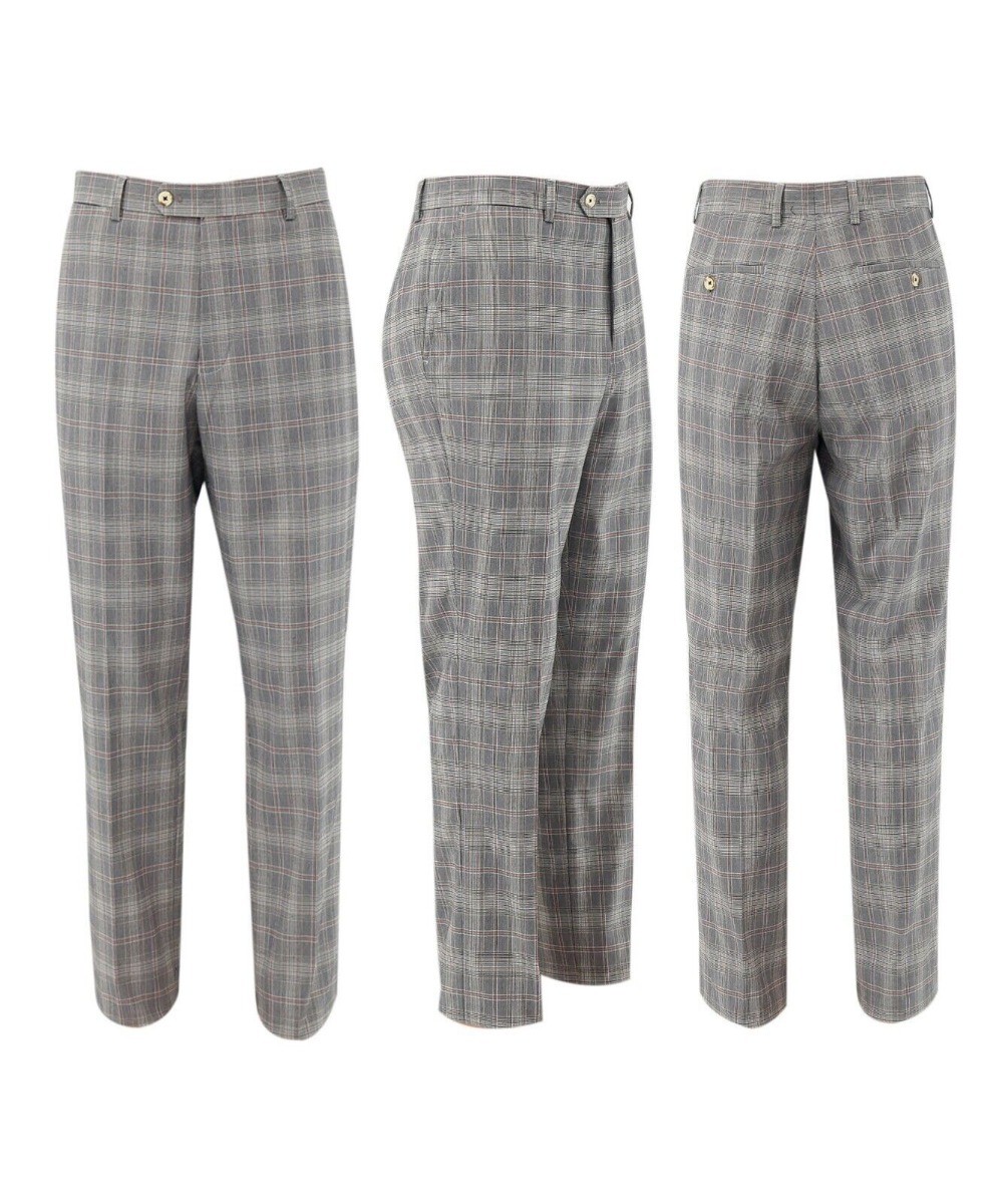 Men's Retro Check Slim Fit Grey Trousers - JULIAN