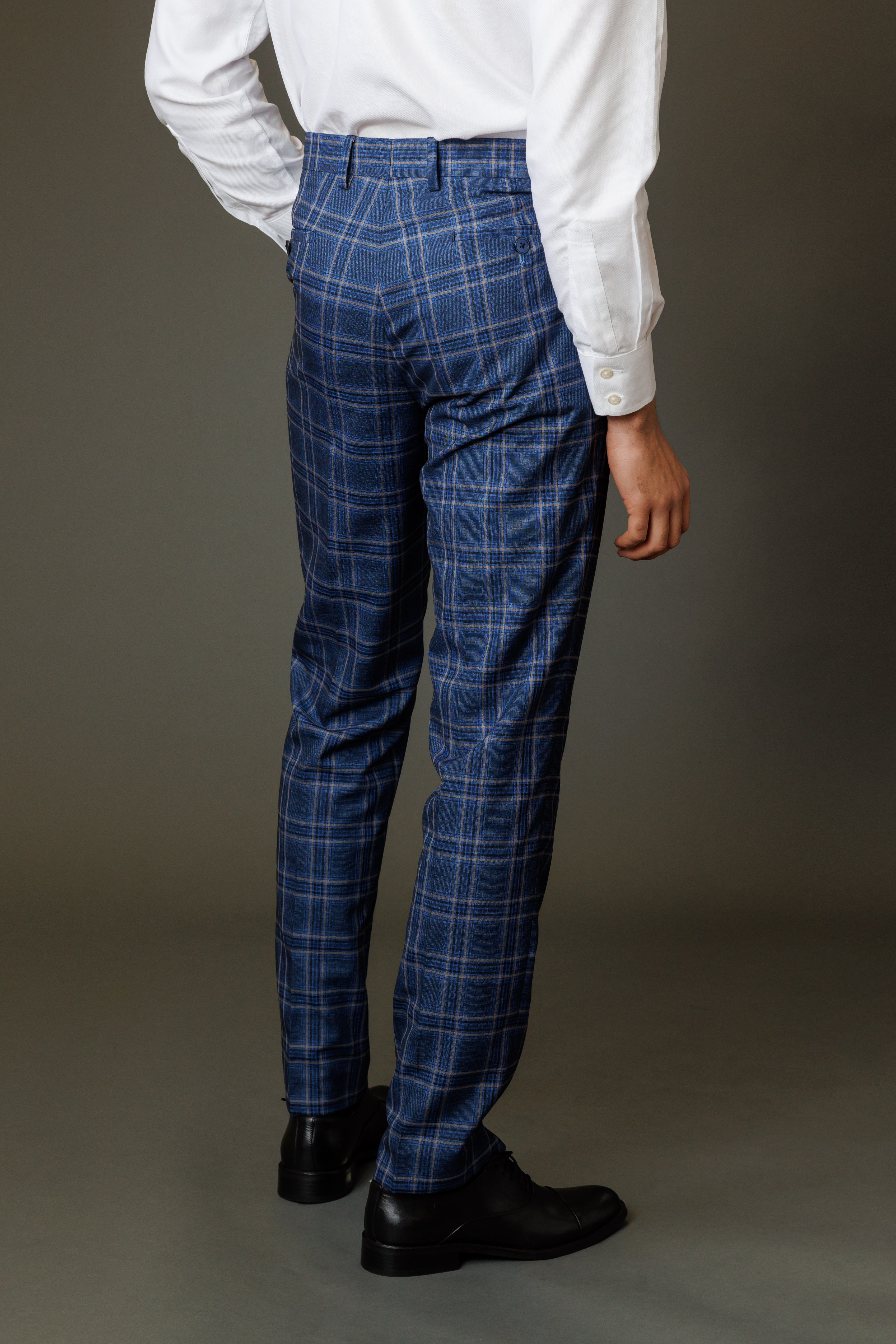 Men's Windowpane Check Slim Fit Suit - BLAKE - Navy Blue