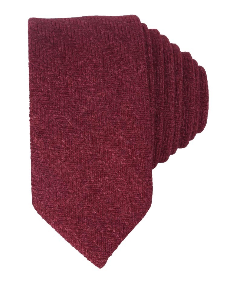 Boys & Men's Herringbone Tweed Tie & Pocket Square Set - Burgundy