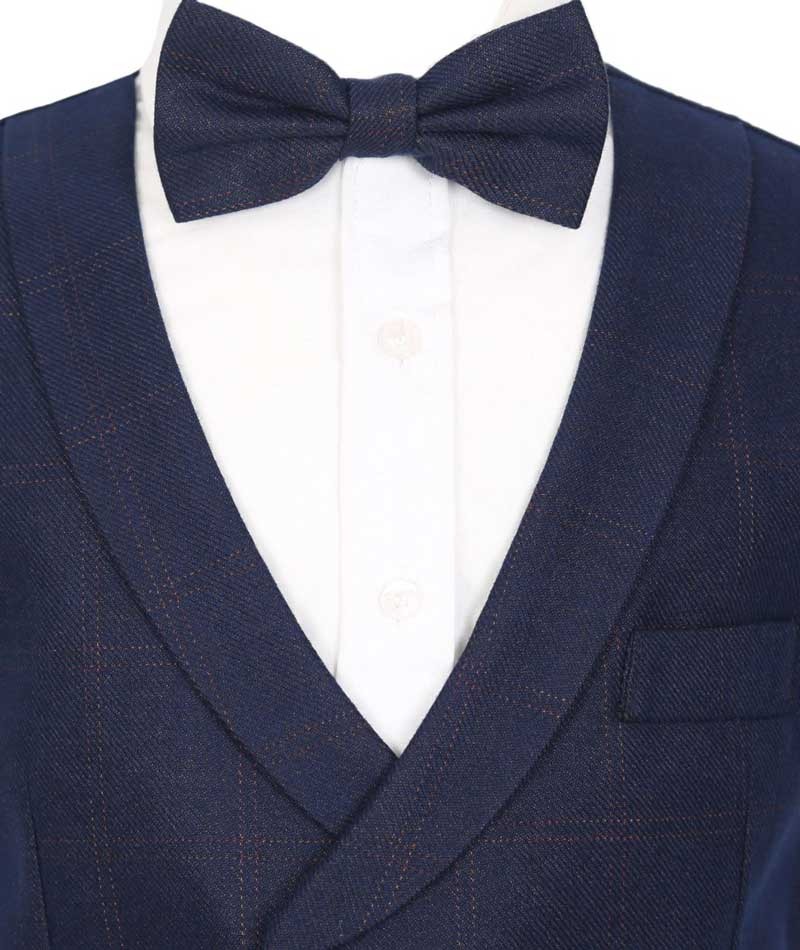 Men's and Boys Tweed Check Waistcoat Set - Navy Blue