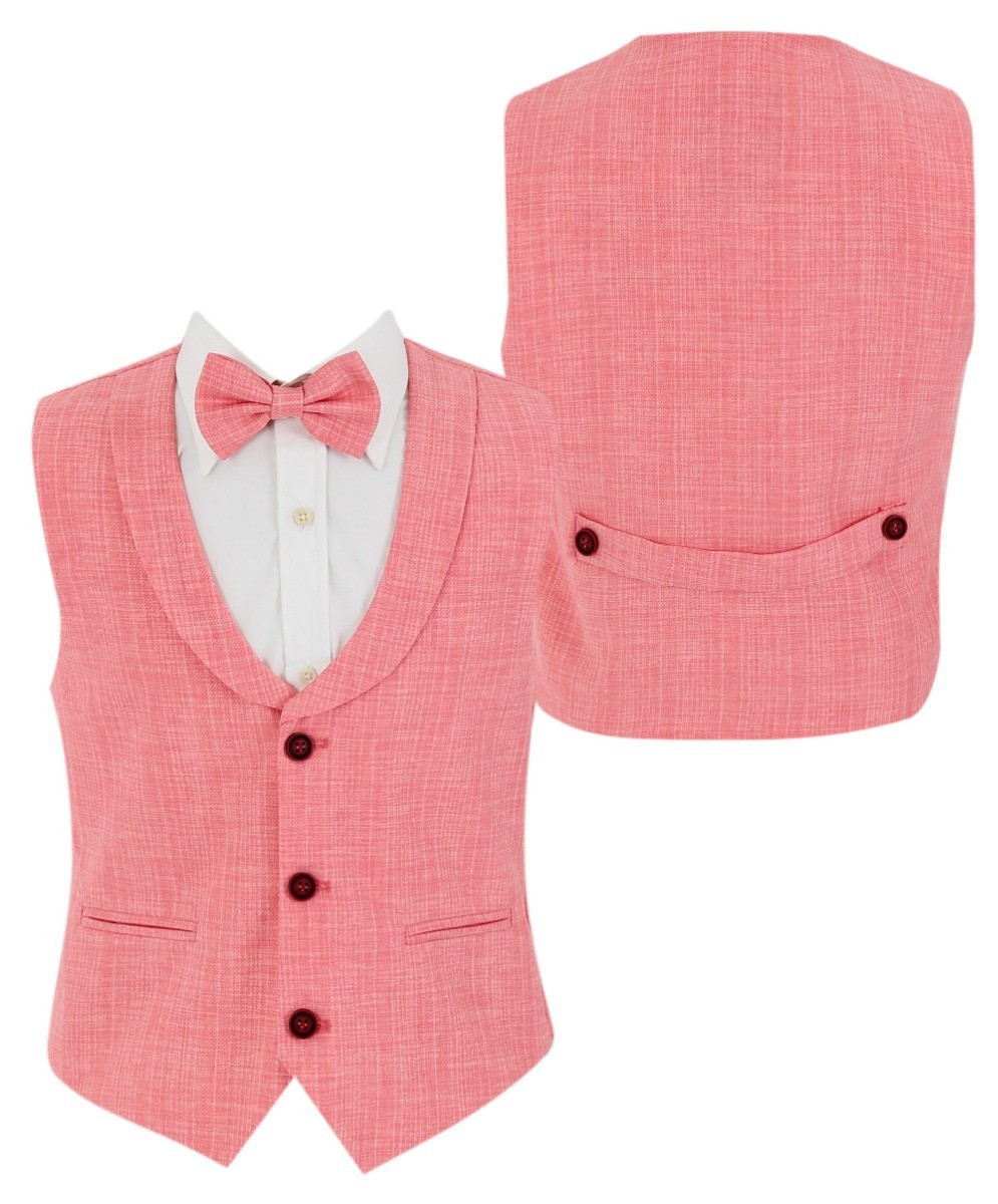 Boys Linen Waistcoat Suit Set  - Red