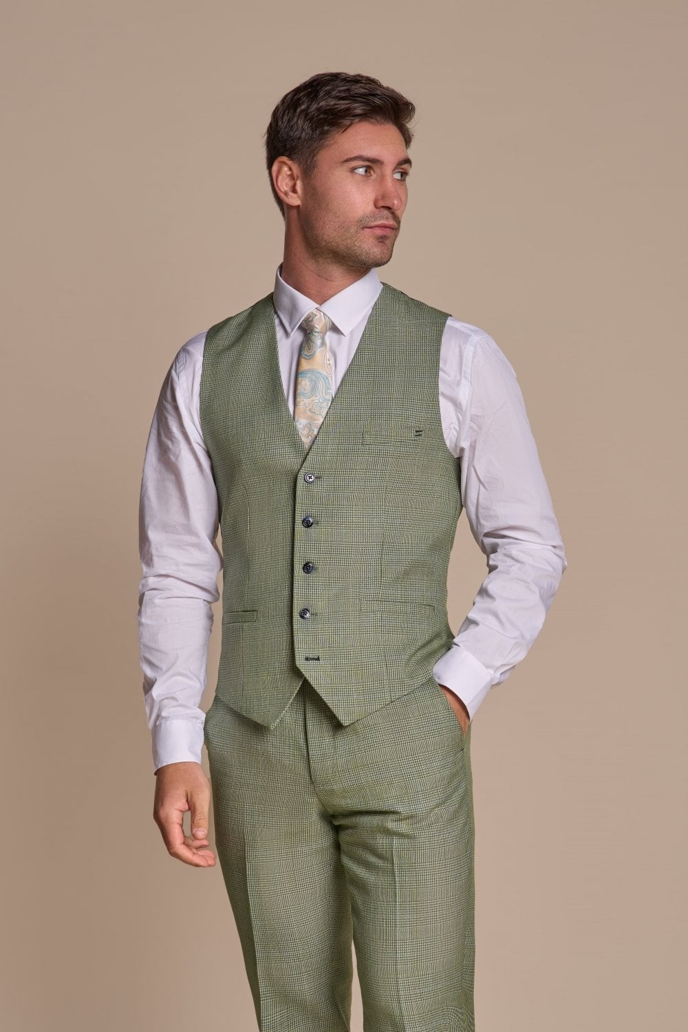 Men's Slim Fit Tweed Check Suit - CARIDI SAGE