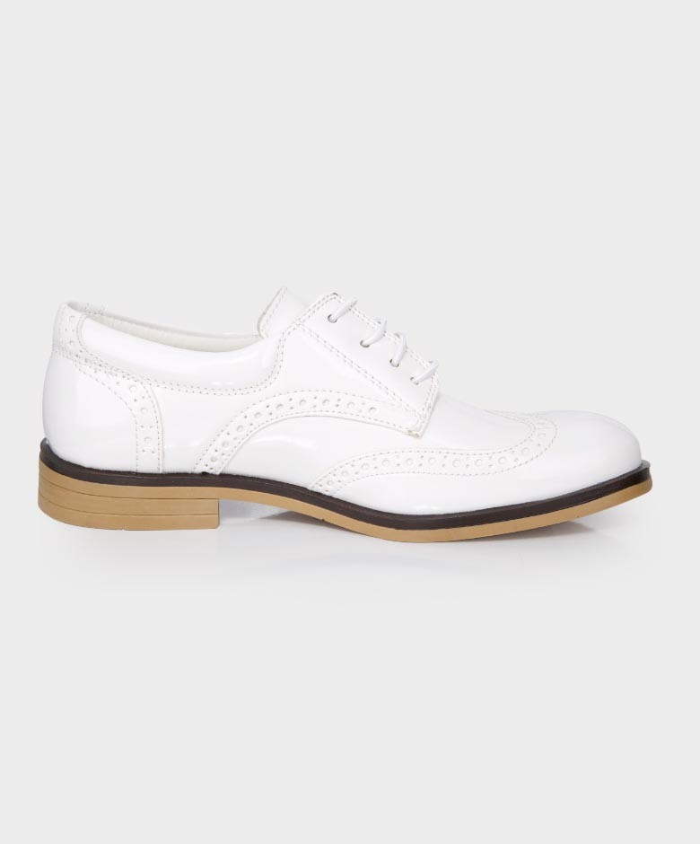 Boys Derby Brogue Lace Up Dress Shoes - White