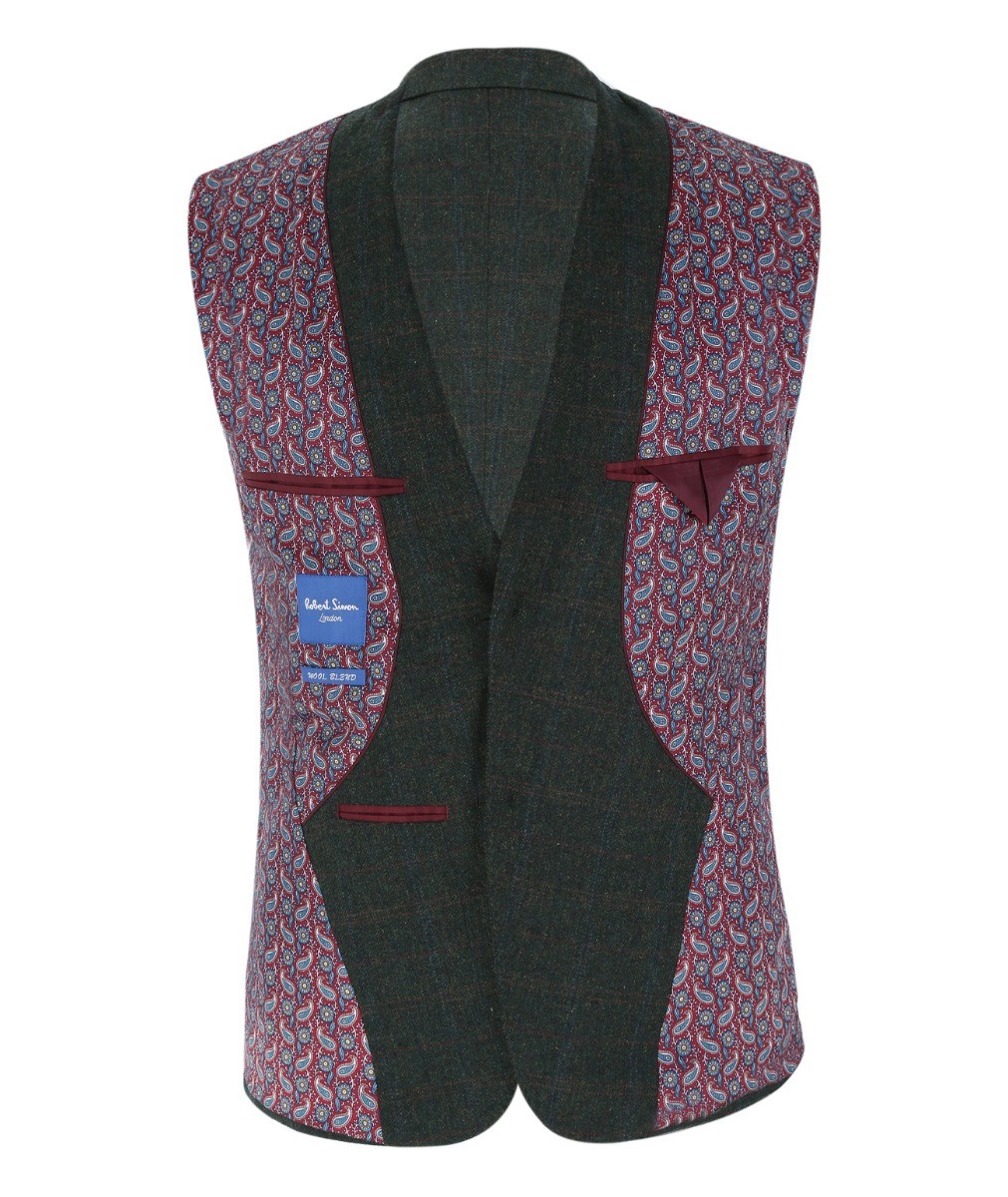 Men's Tweed Check Tailored Fit Suit Jacket - JOSHUA Green