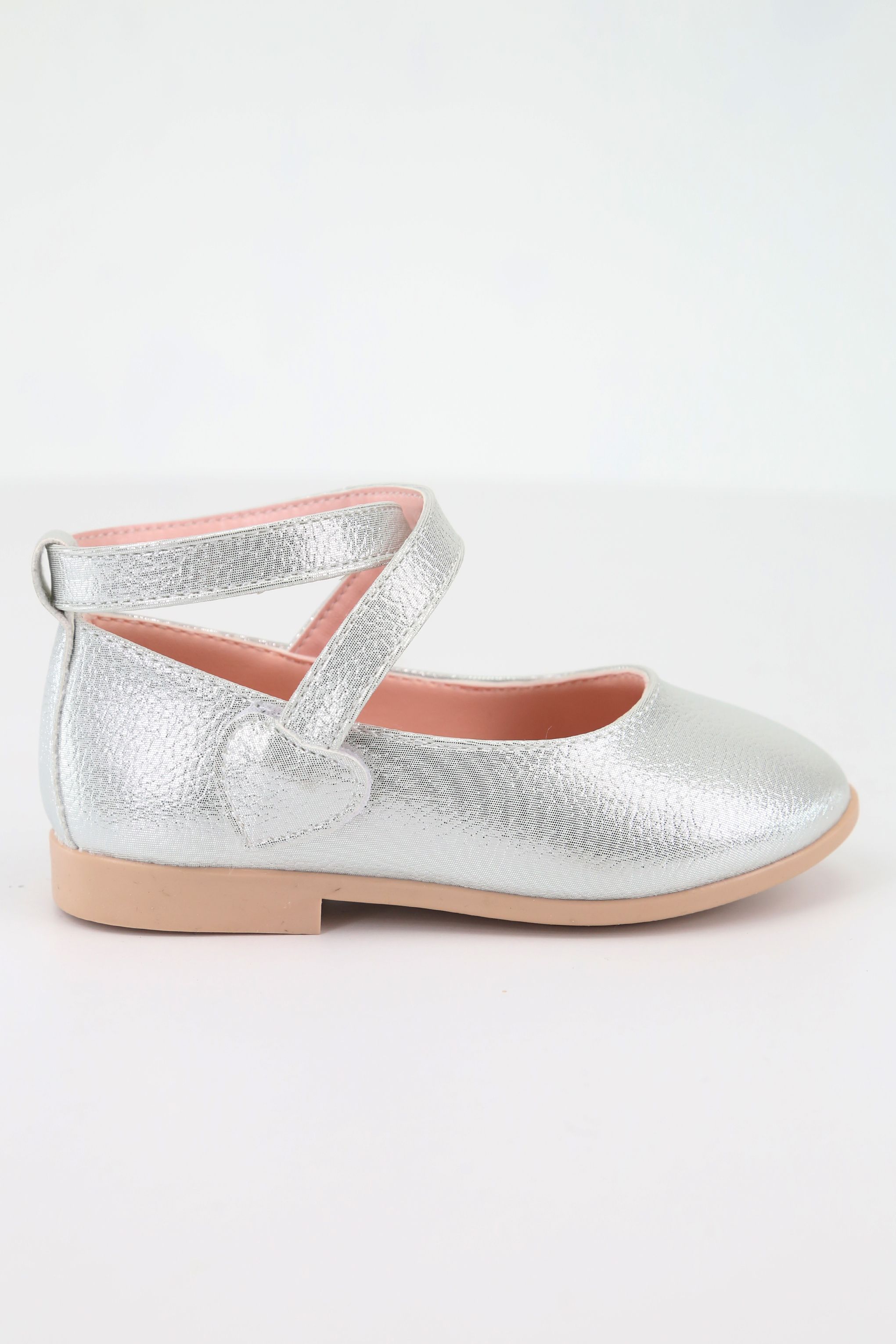 Girls' Shiny Mary Jane Flat Shoes with Criss Cross Strap - Silver