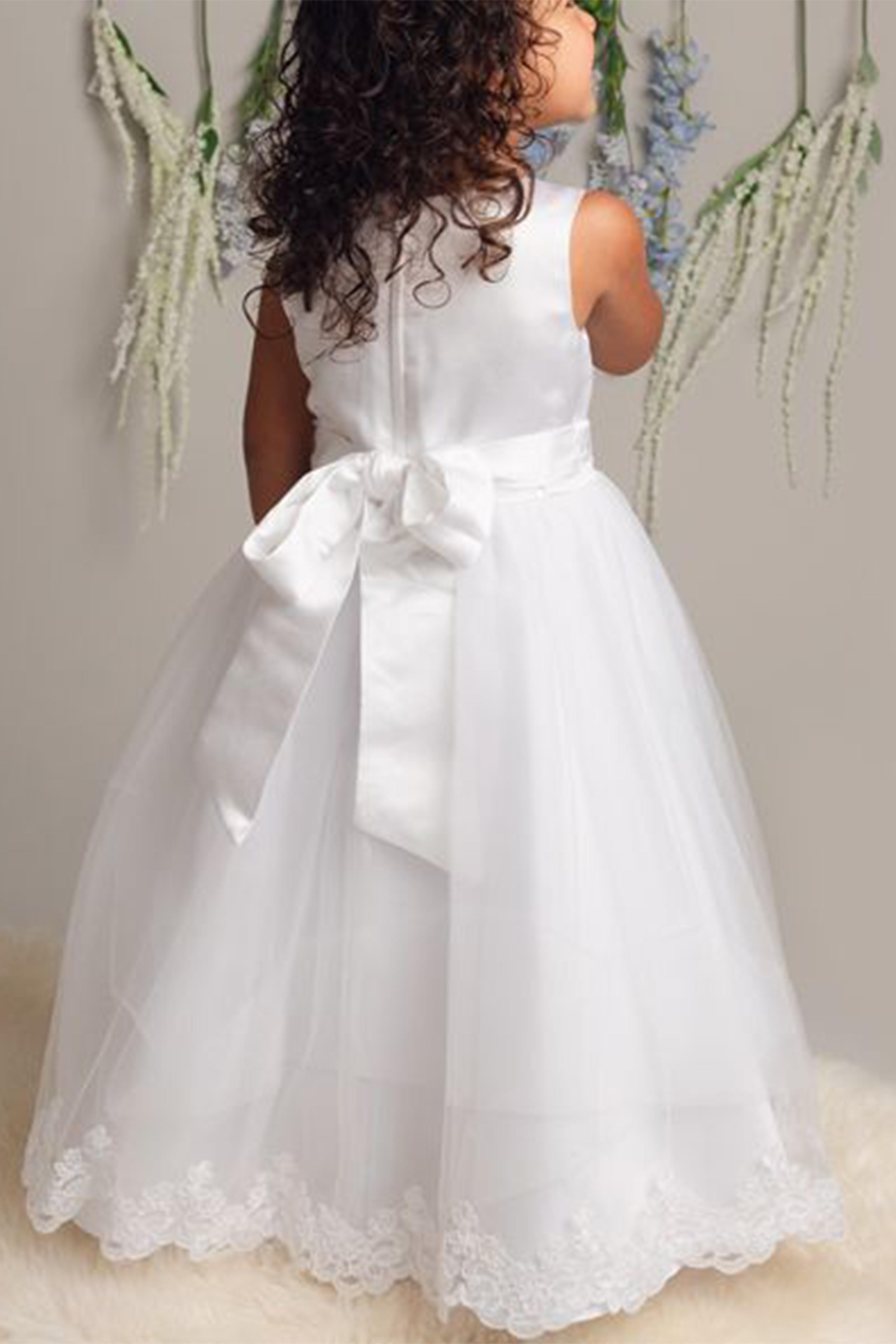 Flower Girl Long Dress with a Tulle Cape – CLAIRE