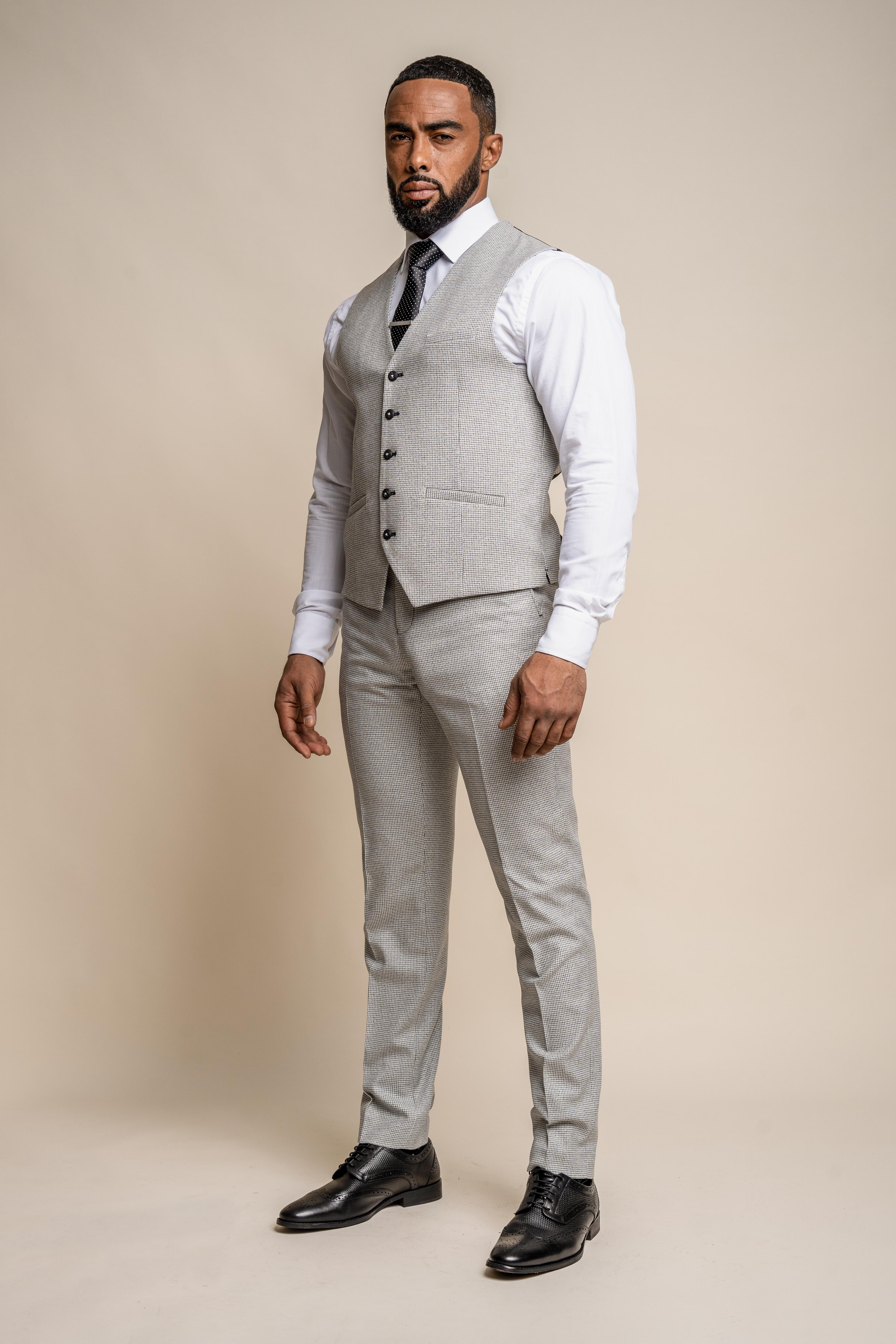 Men's Houndstooth Slim Fit Waistcoat- KYOTO Grey - Light Grey