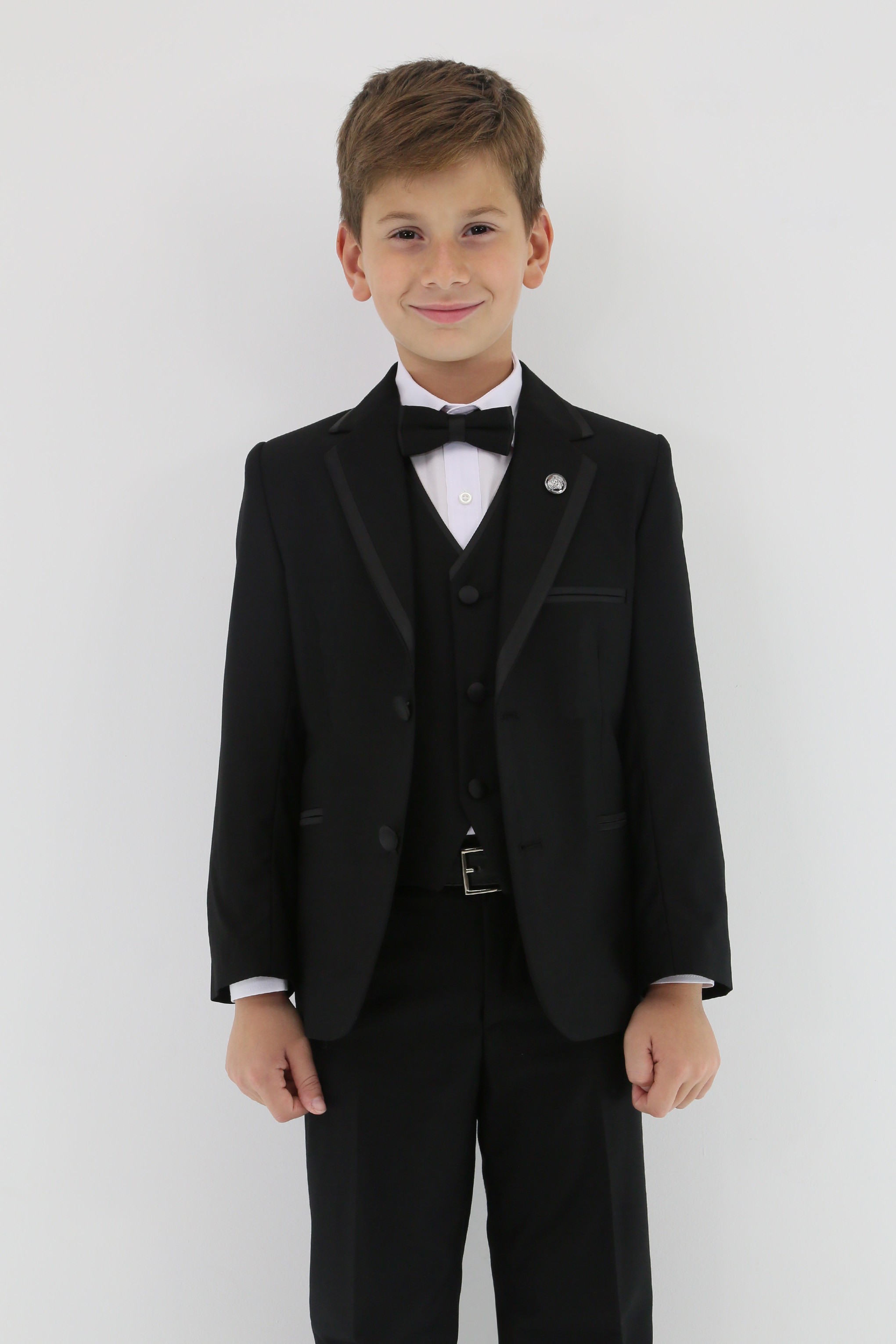 Boys Slim Fit  Piping Tuxedo Dinner Suit Set - Black