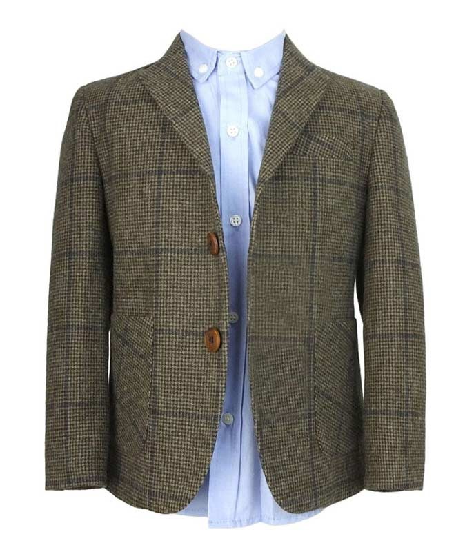 Boys Herringbone Windowpane Wool Suit