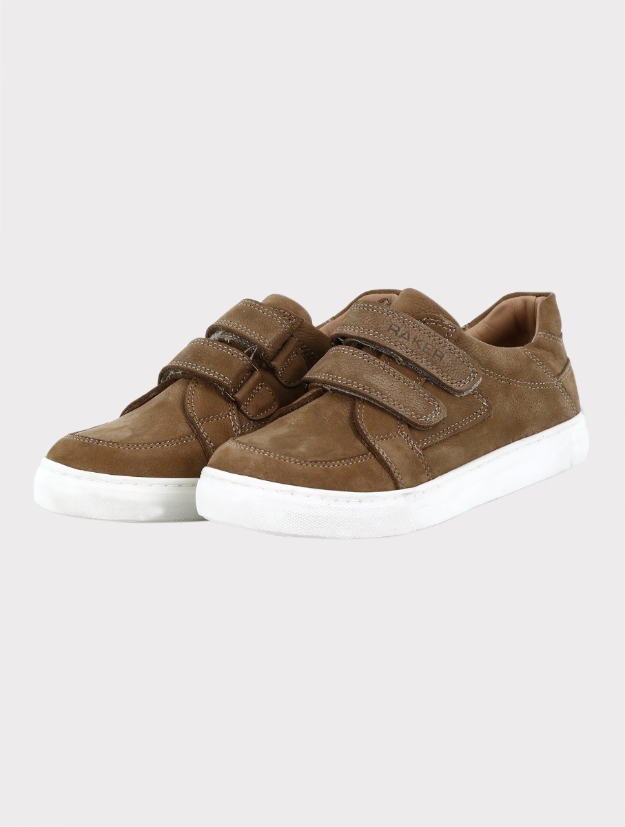 Boys Suede Velcro Sneakers  - Tan Brown
