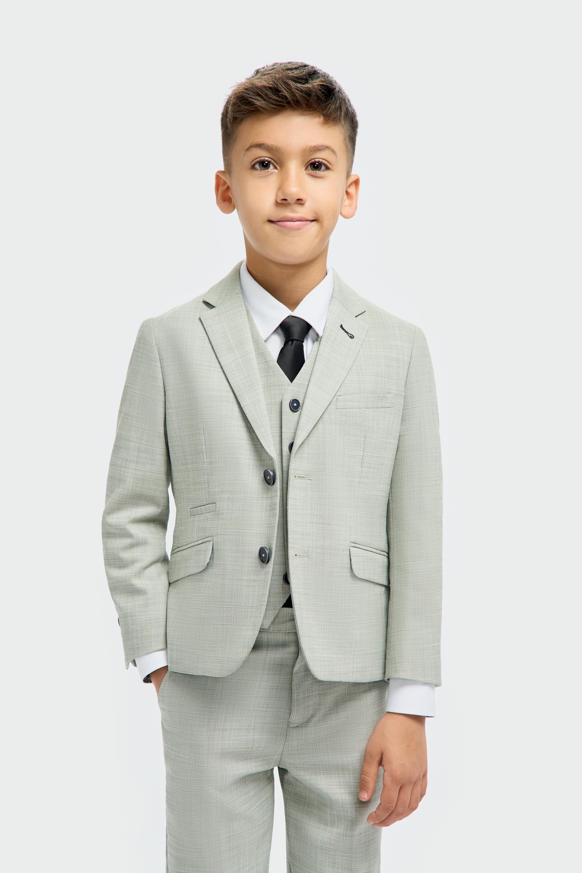 Boys’ 3-Piece Sage Green Textured Suit - Camden