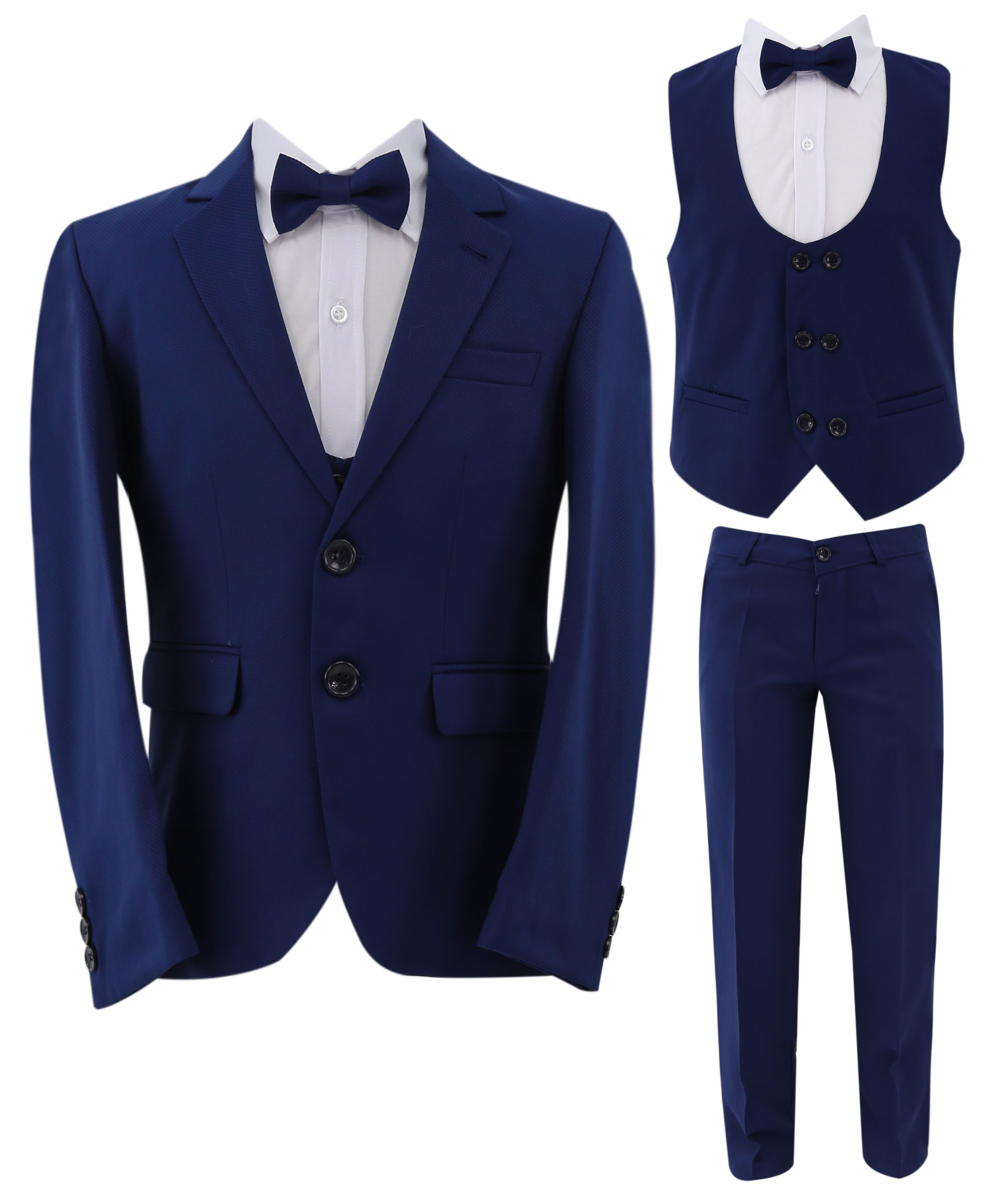 Boys Slim Fit 7 Piece Full Suit Set - Kenny - Parliament Blue