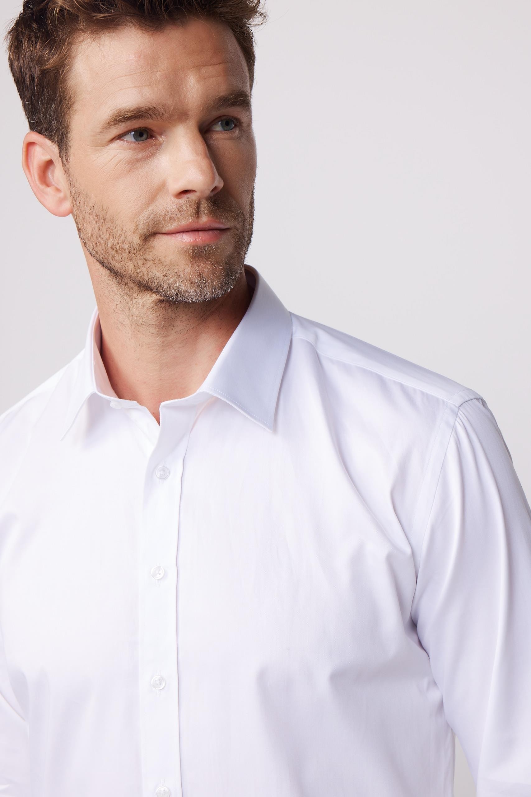 Men's Slim Fit Cotton Satin White Dress Shirt 