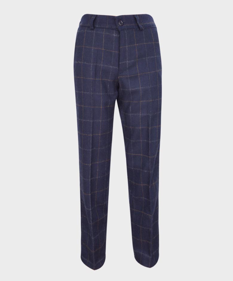 Boys Shelby Windowpane Check Navy Trousers  