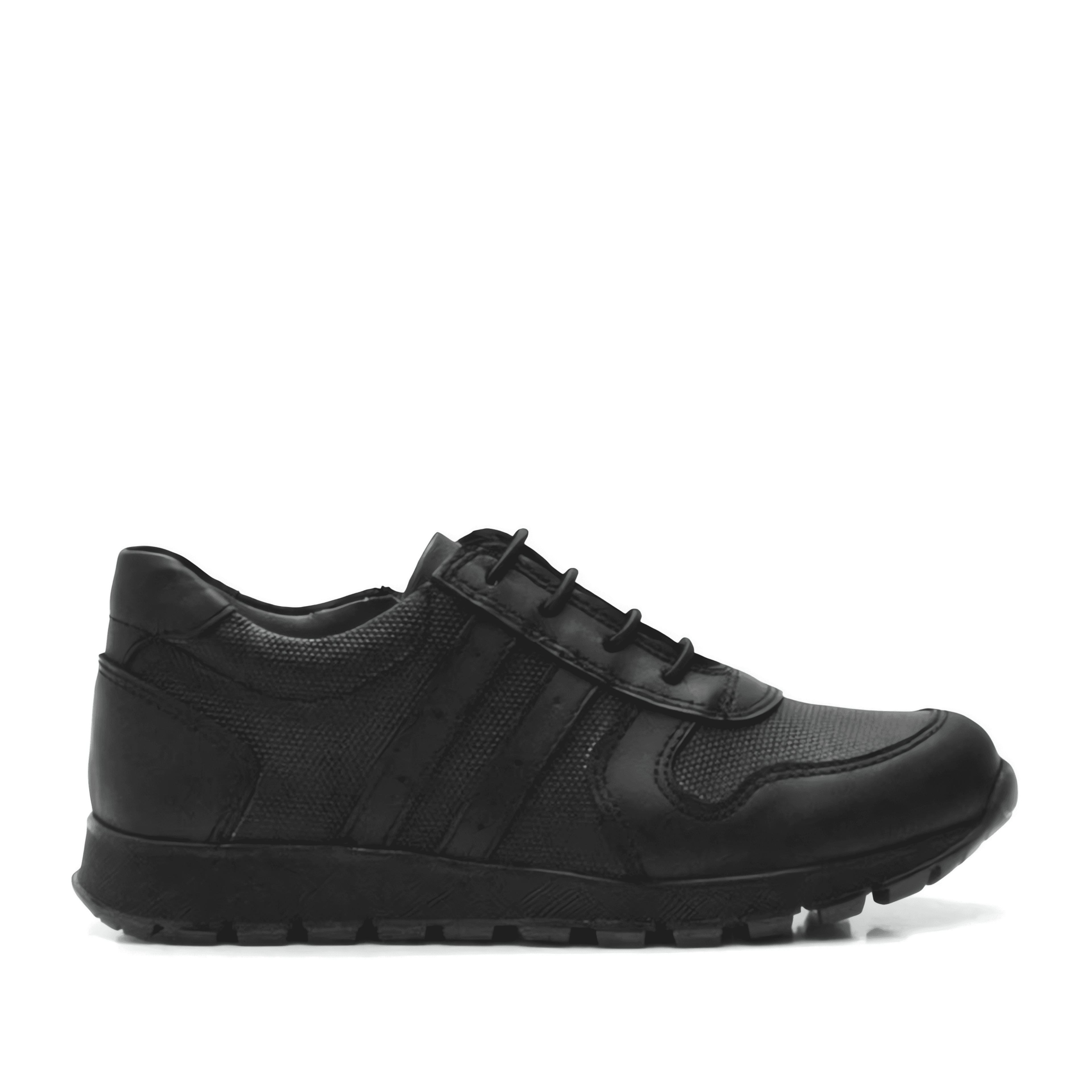 Boys Black Leather Lace Up School Trainer Shoes - 3700