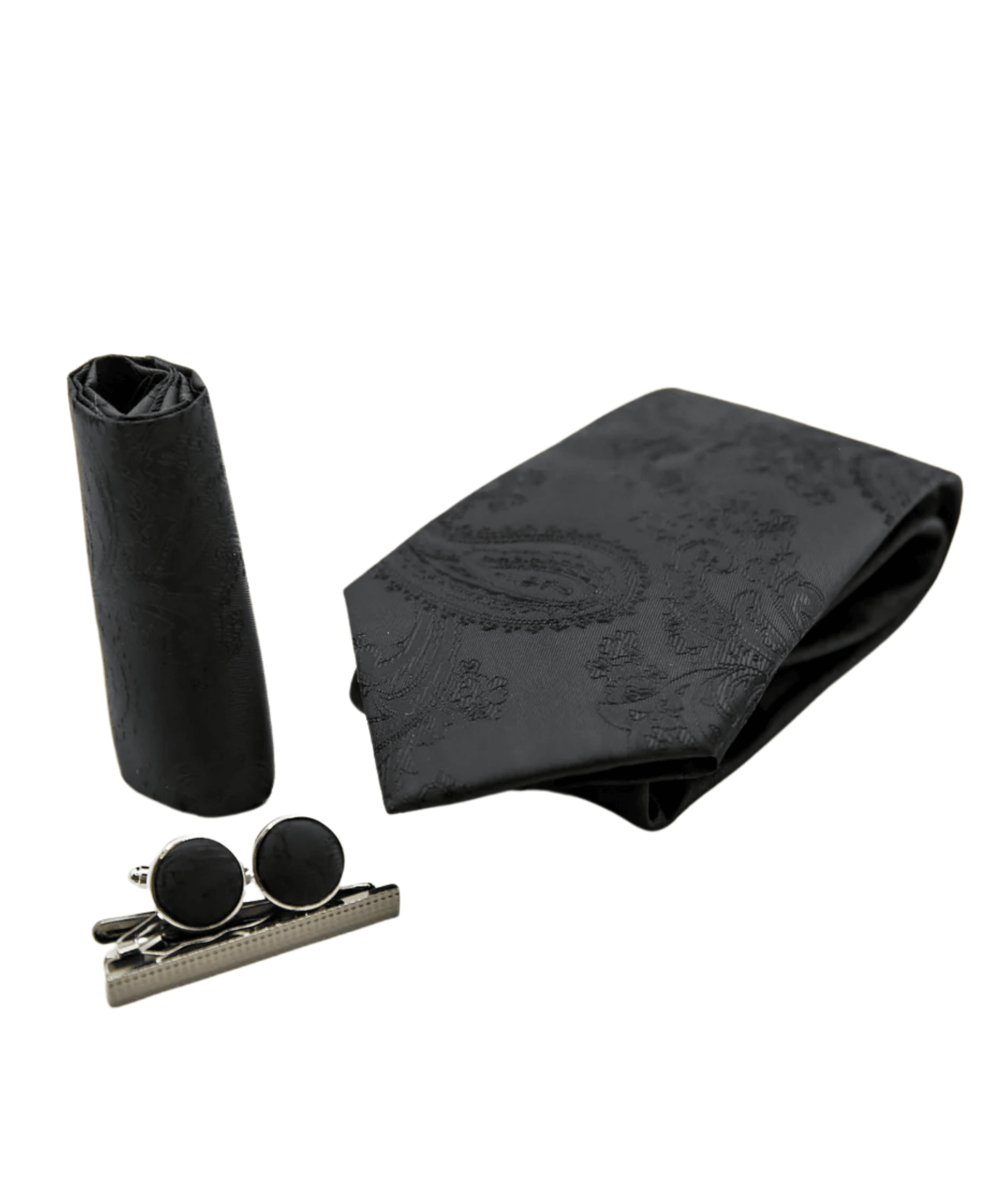 Men's Paisley Tie Cufflink Set - Black