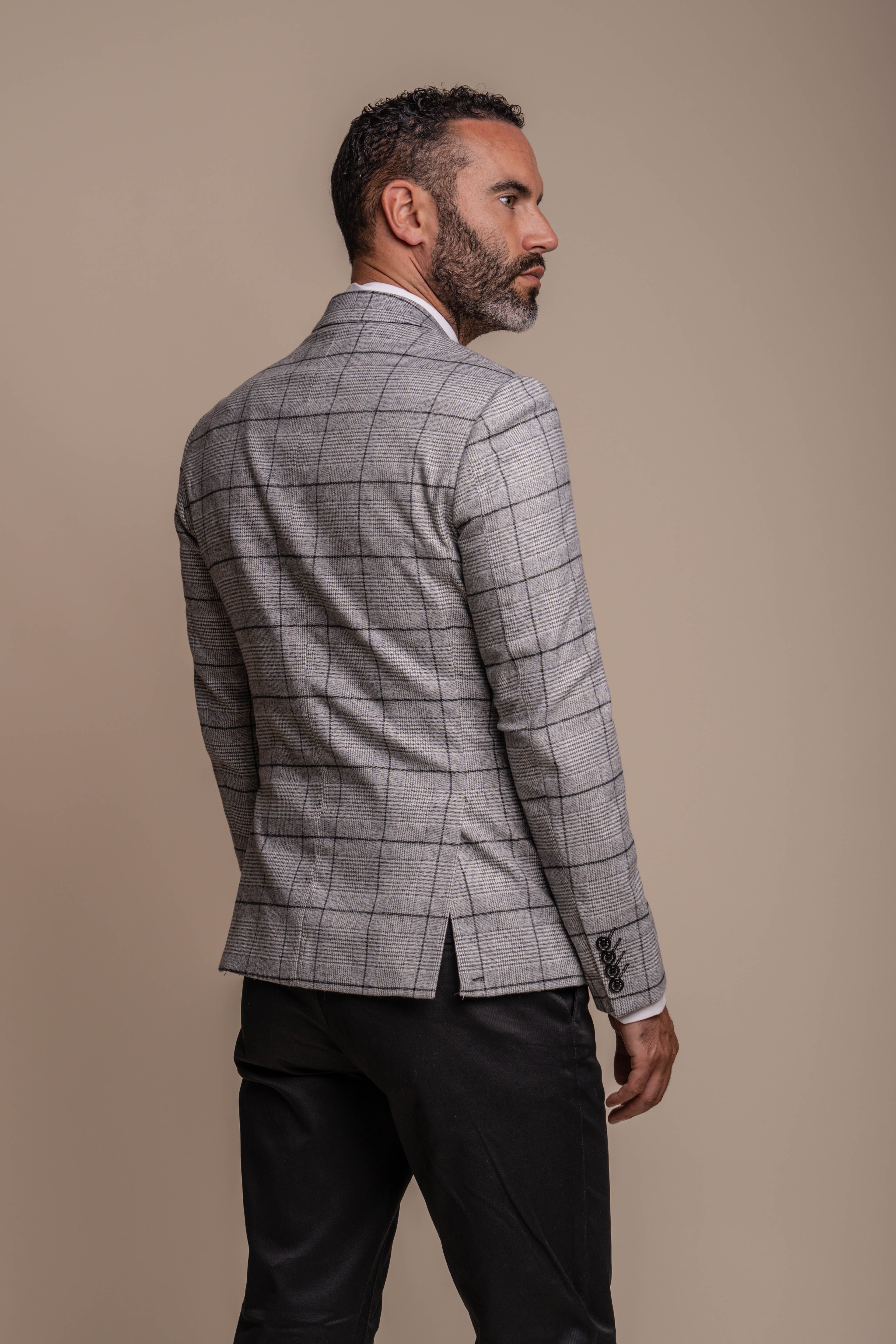 Men's Grey and Black Check Slim Fit Suit - Combined Set