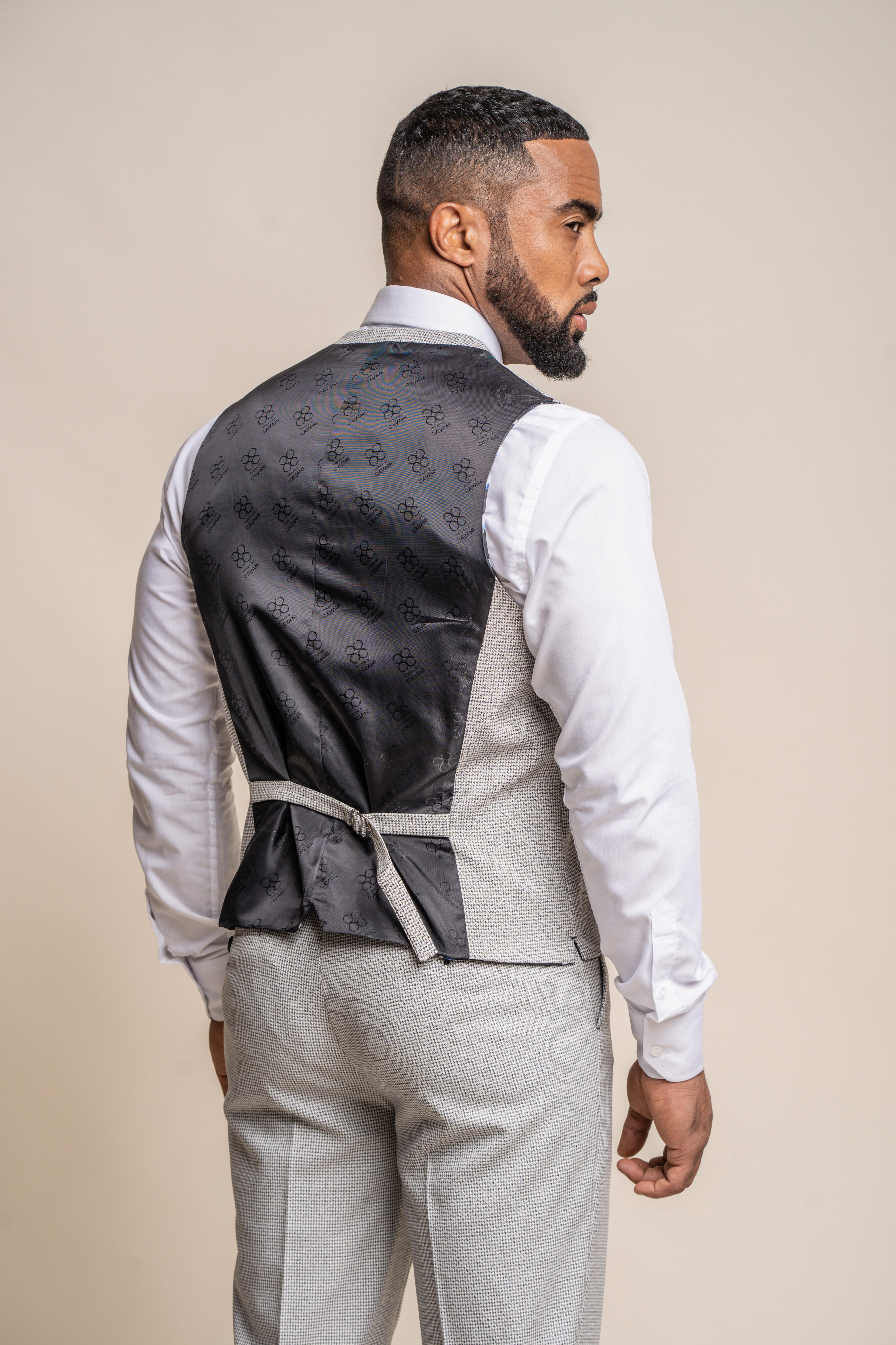 Men's Houndstooth Slim Fit Waistcoat- KYOTO Grey - Light Grey