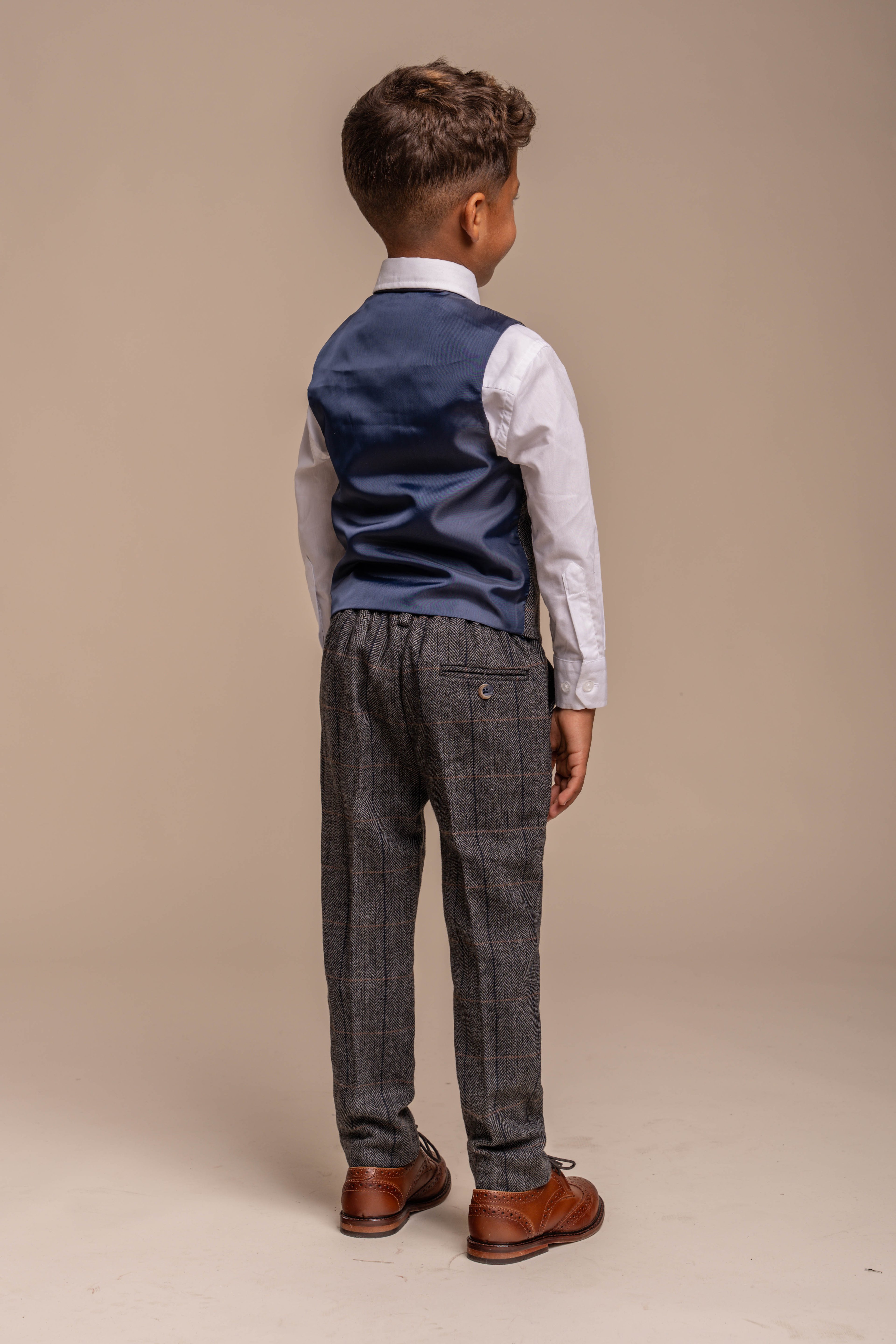 Boys Wool Blend Herringbone Check Suit - ALBERT - Grey