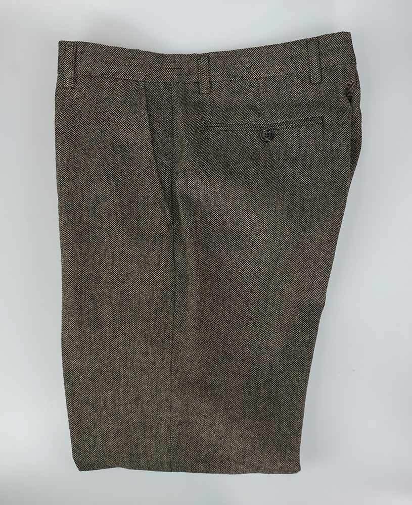 Men's Herringbone Tweed Slim Fit Trousers - MARTEZ - Tan Brown