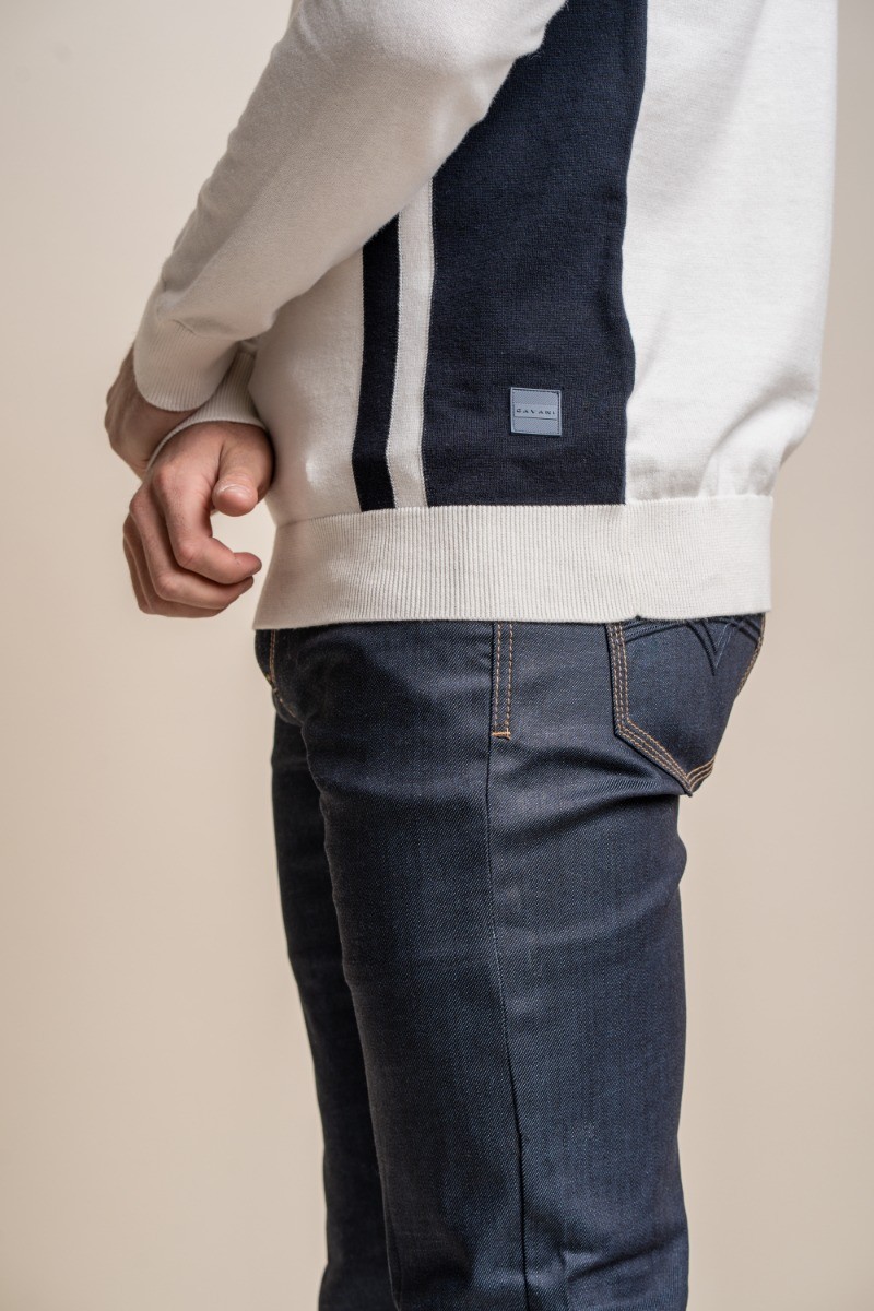 Men's Cotton Polo Side Stripe Jumper- DIABLO - Ecru