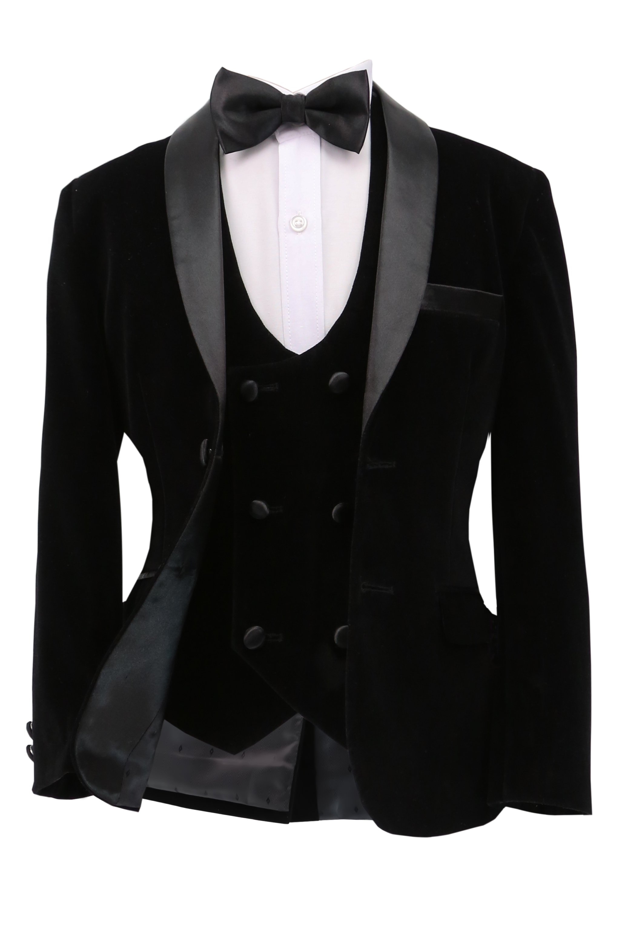 Boys Velvet Tuxedo Suit with Double-breasted Vest