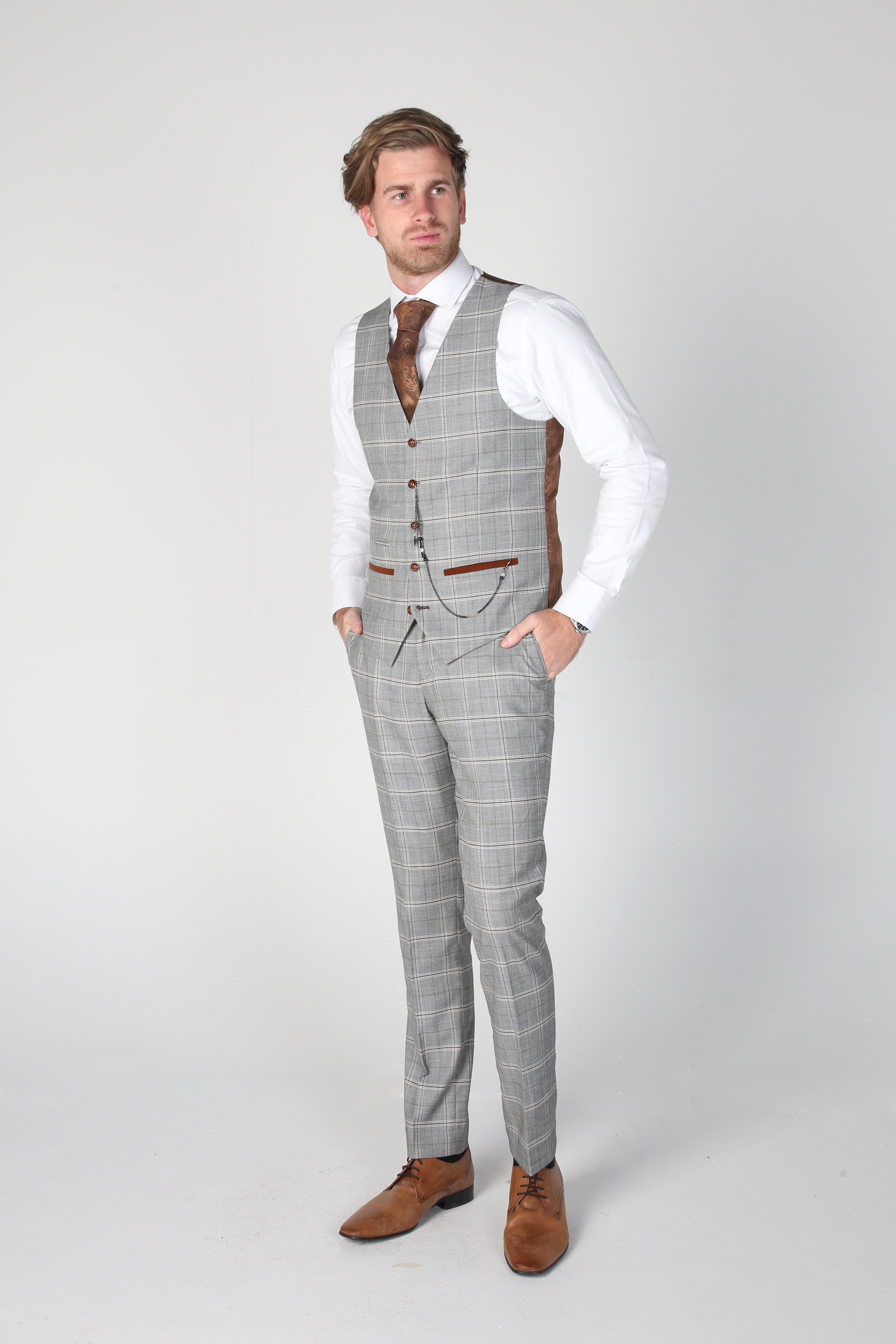 Men's Windowpane Check Grey Suit - FRANCIS