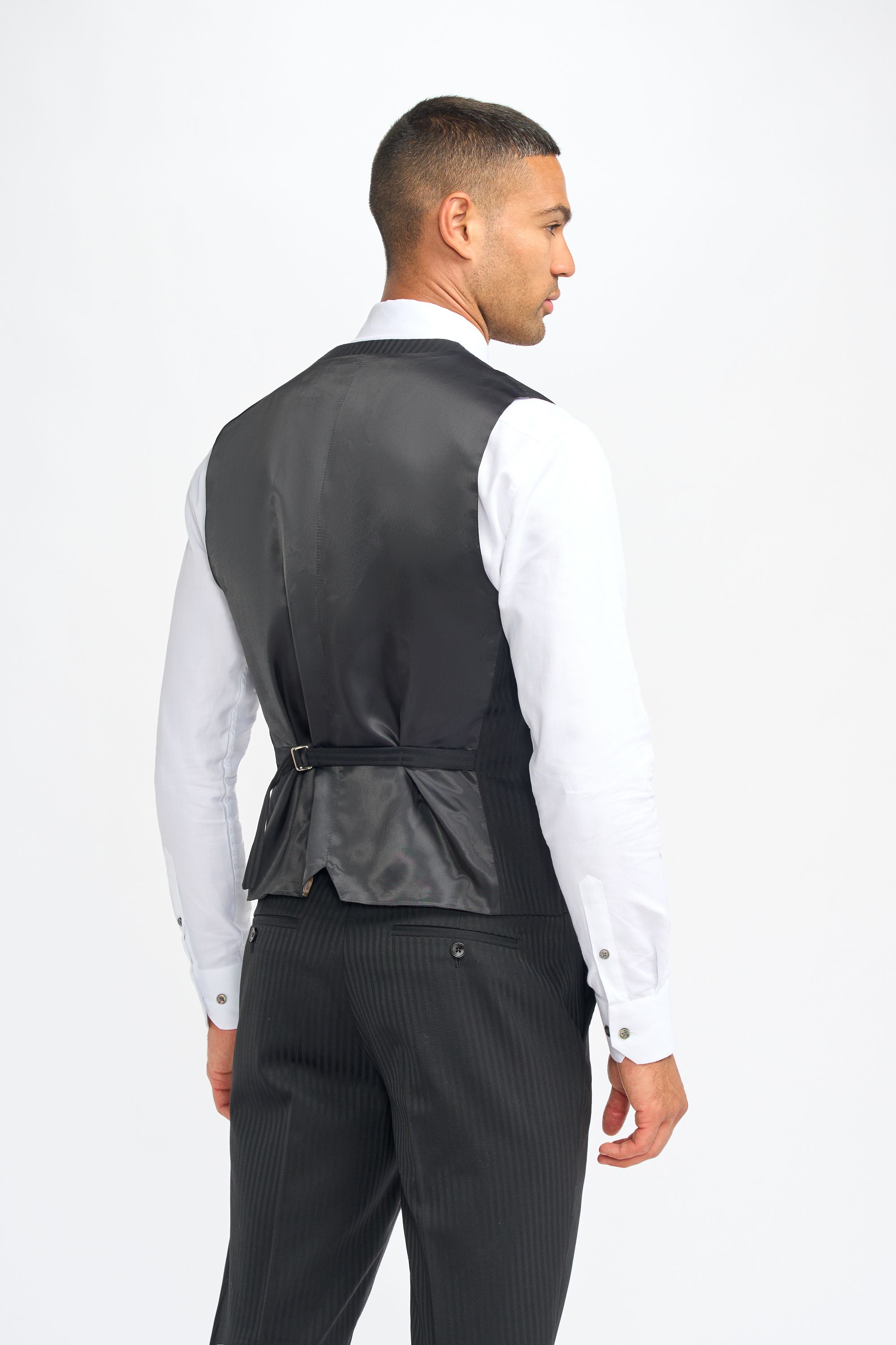 Men’s Black Wool Pinstripe Waistcoat - Roberto 