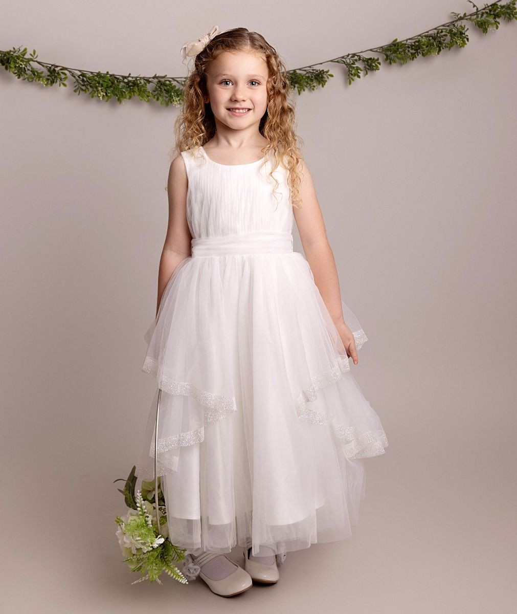 Babies and Girls Pleated Ivory Lace Dress - SABRINA