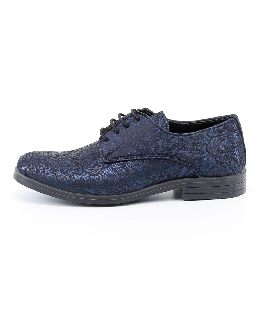 Boys Paisley Patterned Lace Up Derby Shoes - Navy Blue - Black