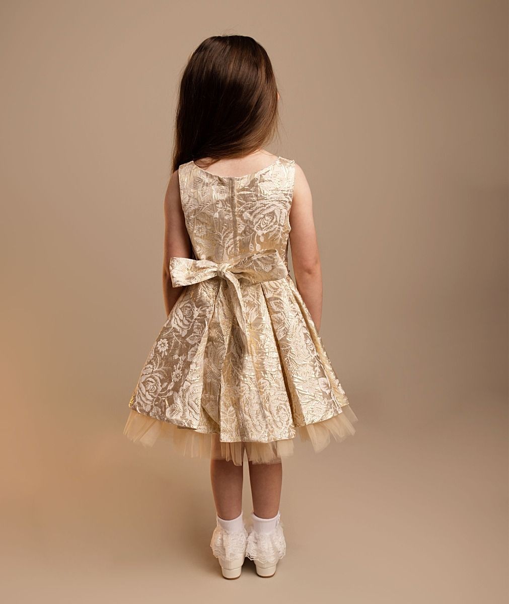 Girls’ Gold Floral Brocade Dress & Bag Set - Myra