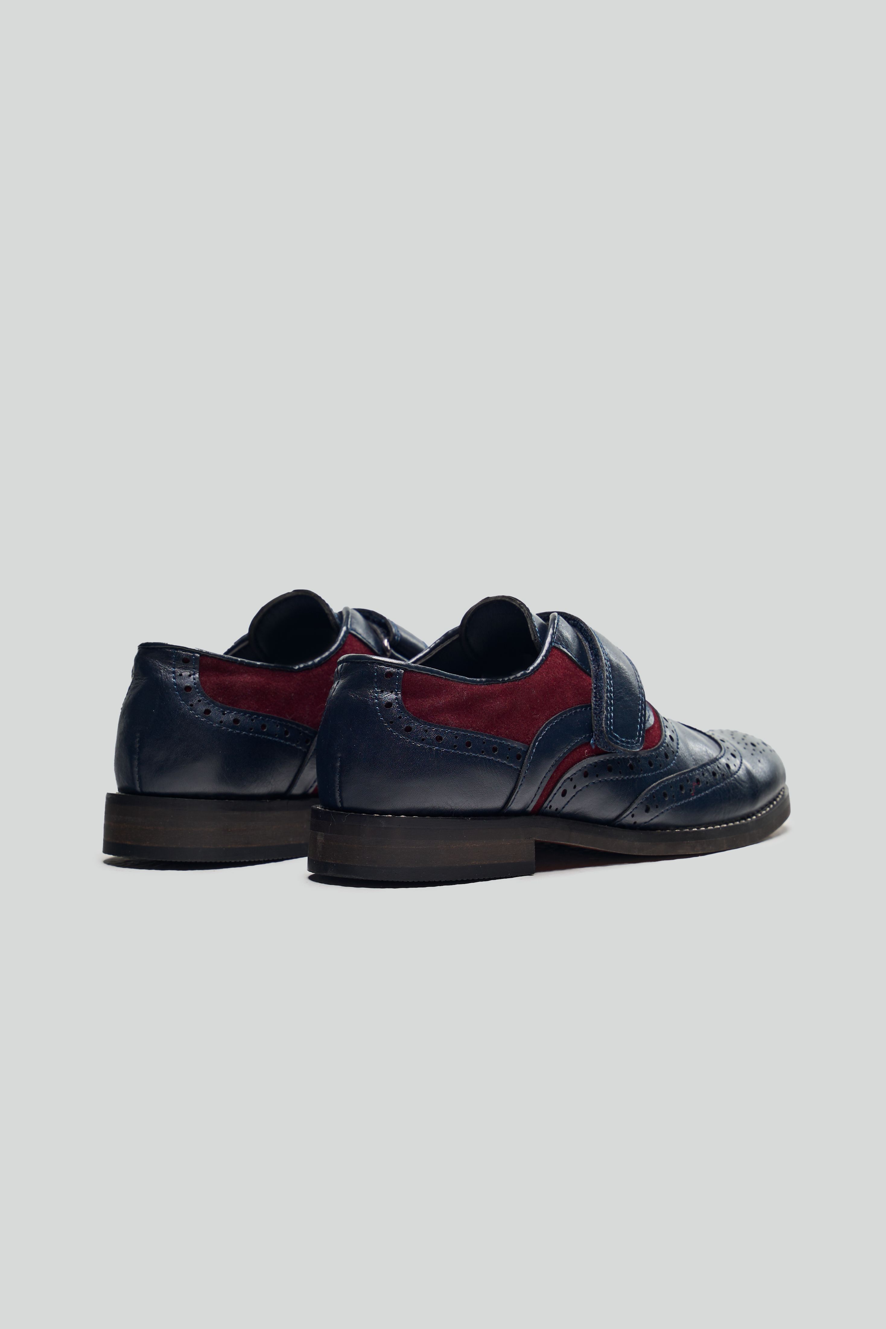 Boys Velcro Oxford Brogue Dress shoes - RUSSEL - Navy Blue - Red