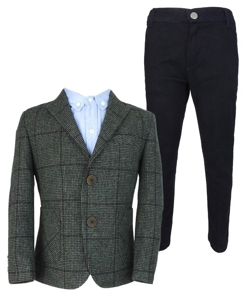 Boys Herringbone Windowpane Wool Suit