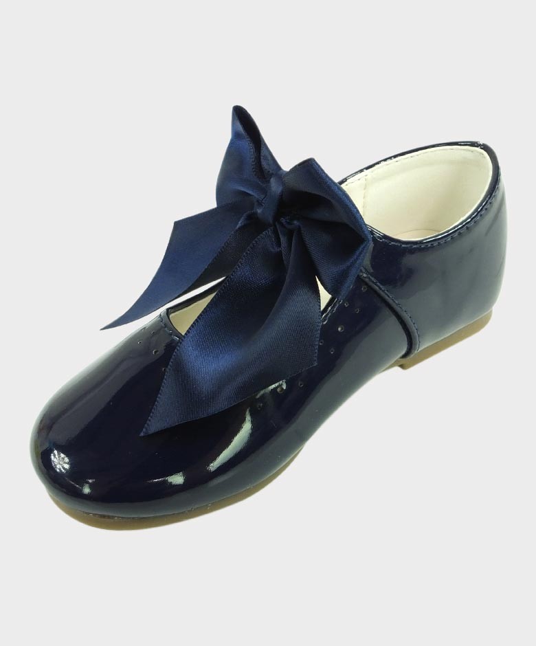 Girls Patent Mary Jane Flat Shoes - Navy Blue