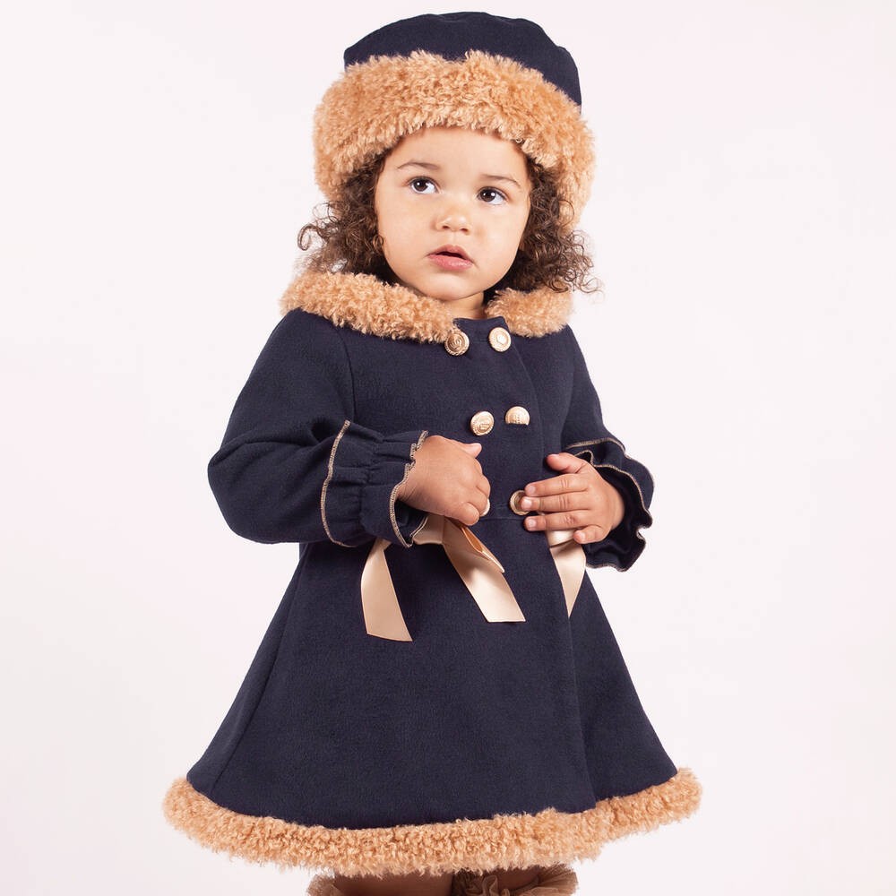 Girls Double-breasted Mid-Length Felted Wool Coat Set