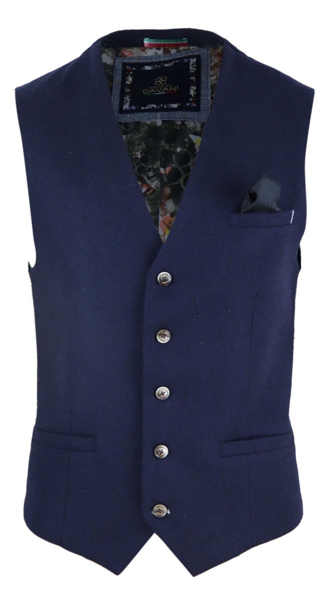 Men's Tweed Wool Blend Waistcoat - Kyra Navy - Navy Blue