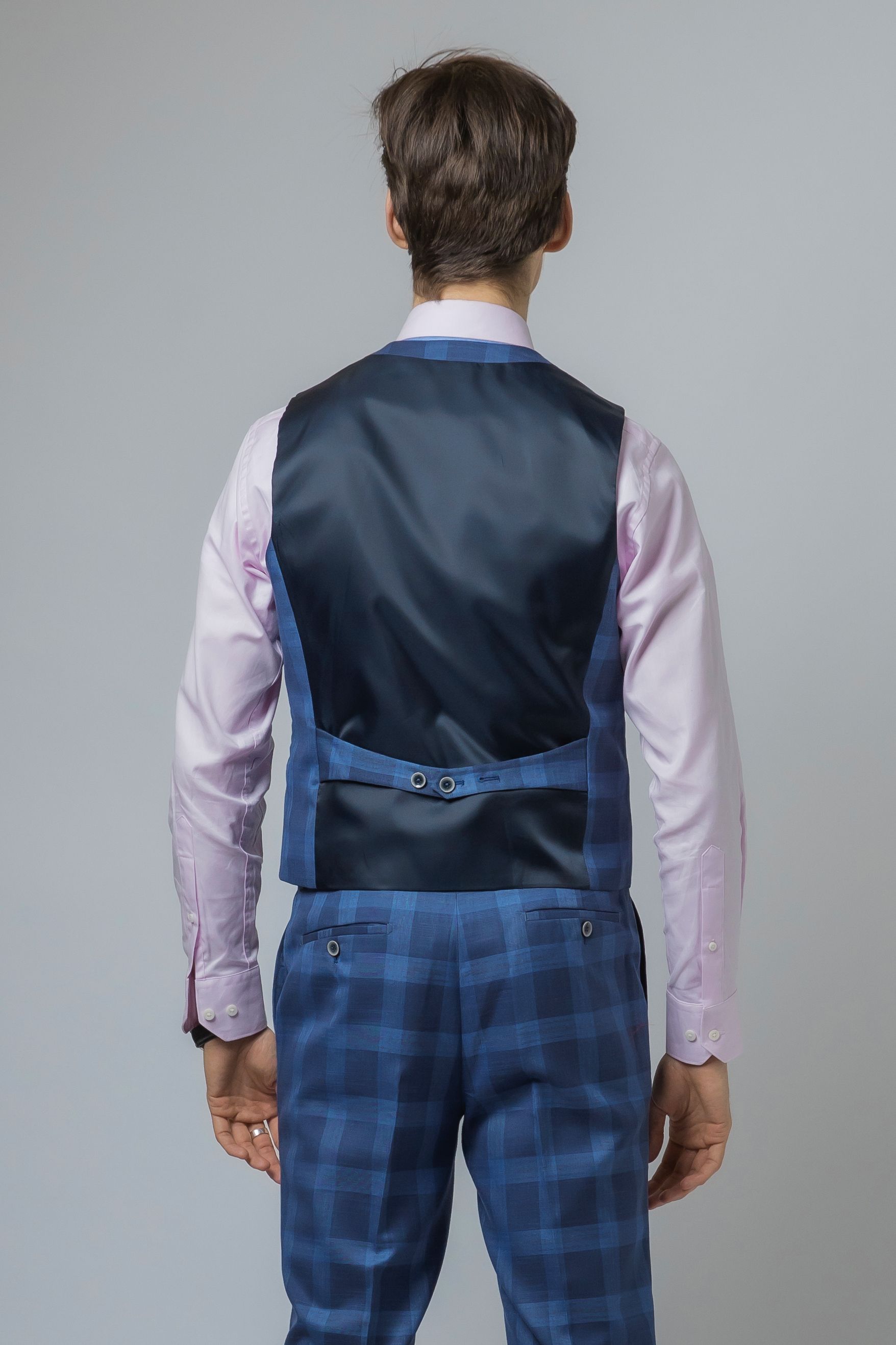 Men's Check Slim Fit Blue Waistcoat - Hunter