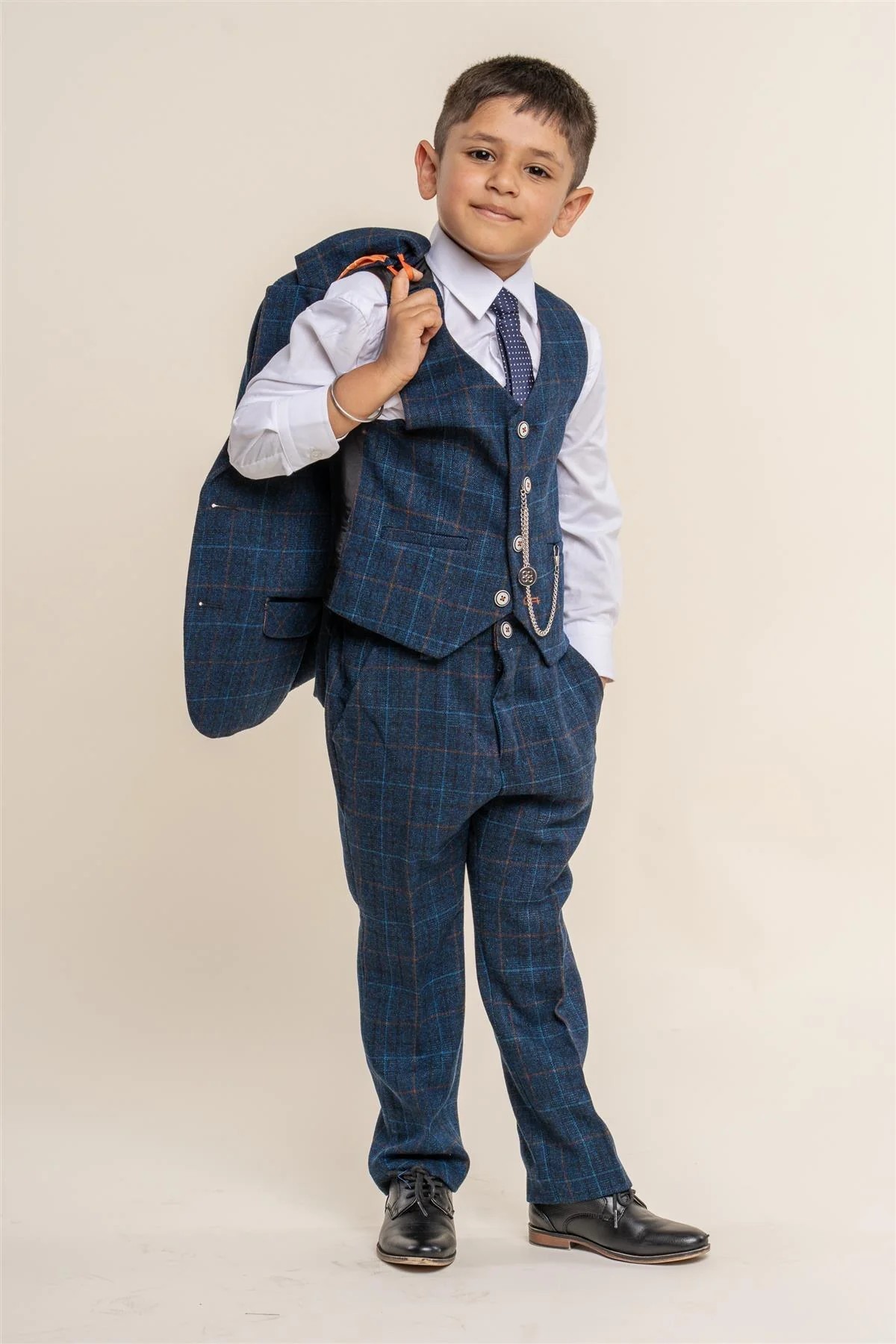 Boys Tweed Windowpane Check Suit - CODY Blue